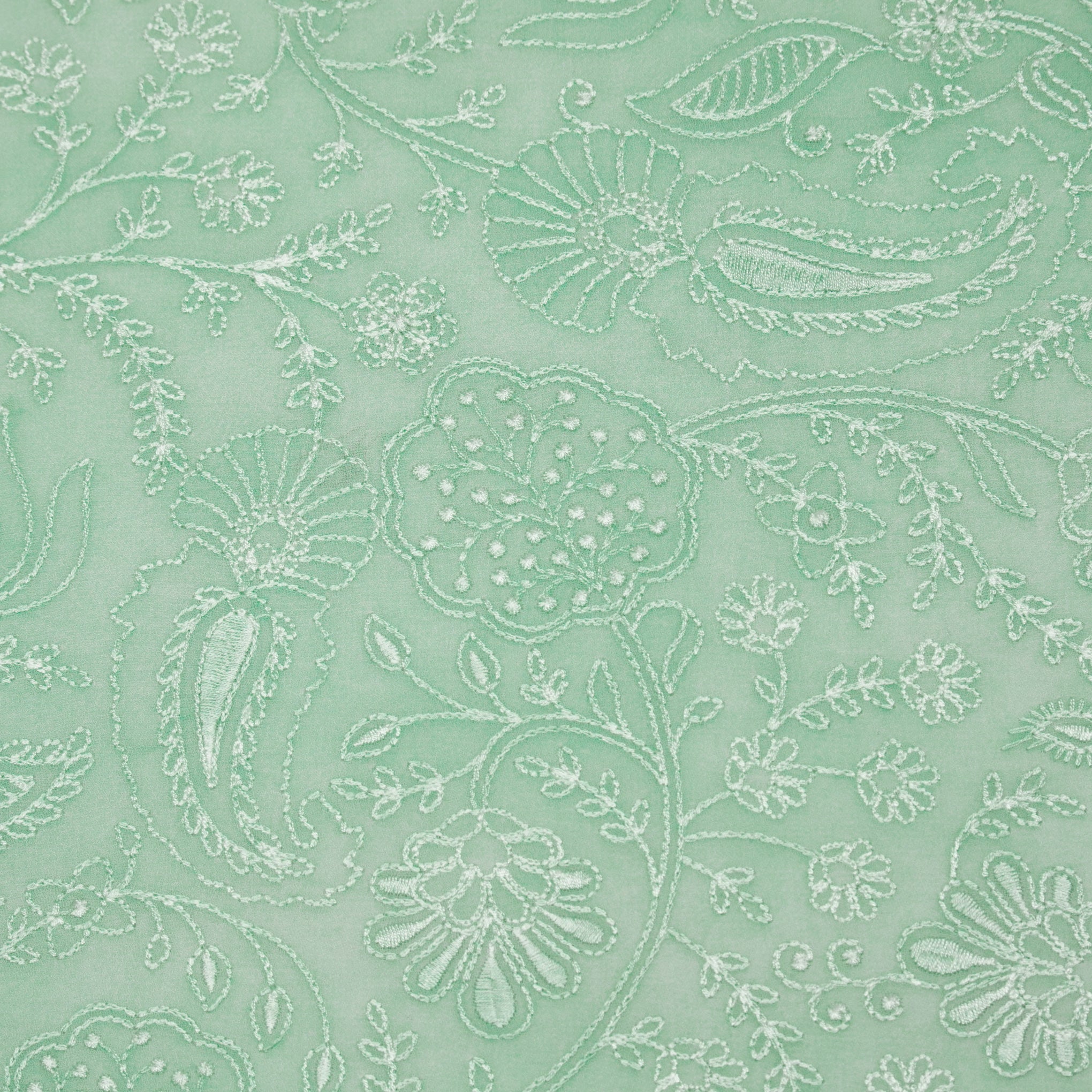Tiesha Aqua Viscose Raw Silk Embroidered Fabric in Jaal Pattern - Image 3