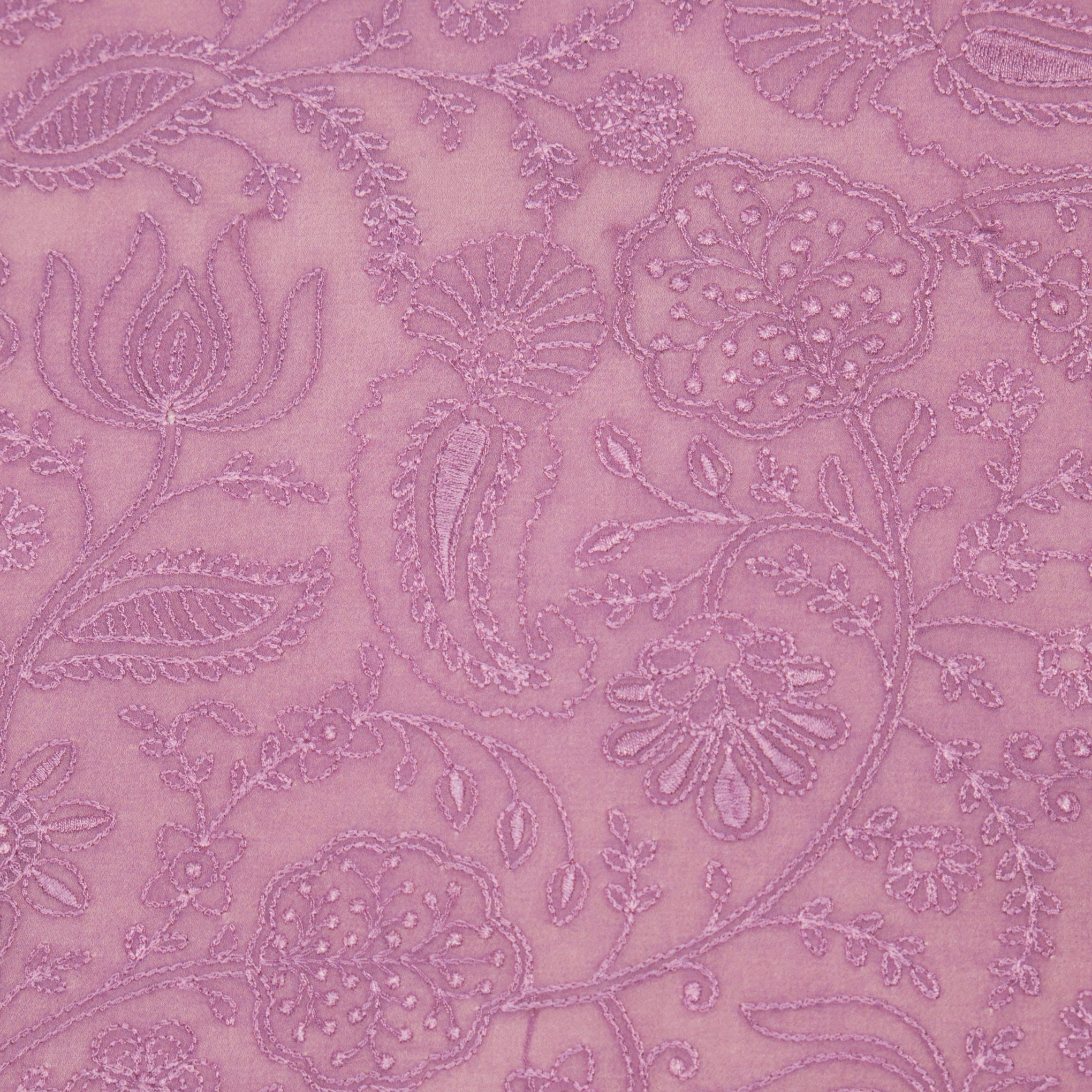 Tiesha Deep Mauve Viscose Raw Silk Embroidered Fabric in Jaal Pattern - Image 3