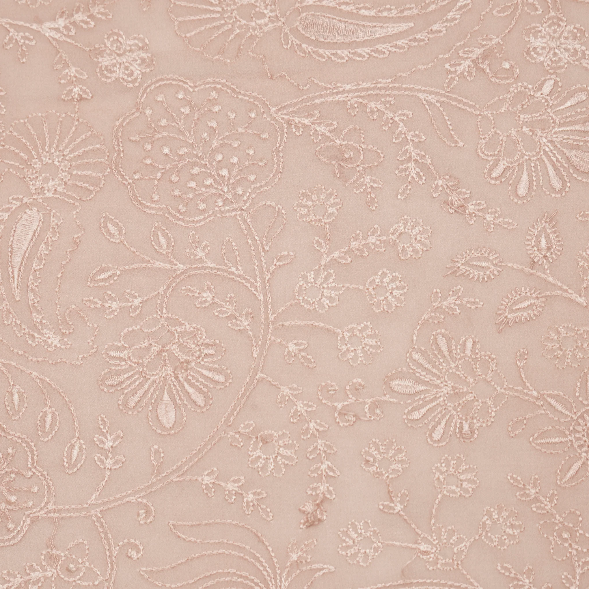 Tiesha Light Blush Viscose Raw Silk Embroidered Fabric in Jaal Pattern - Image 3