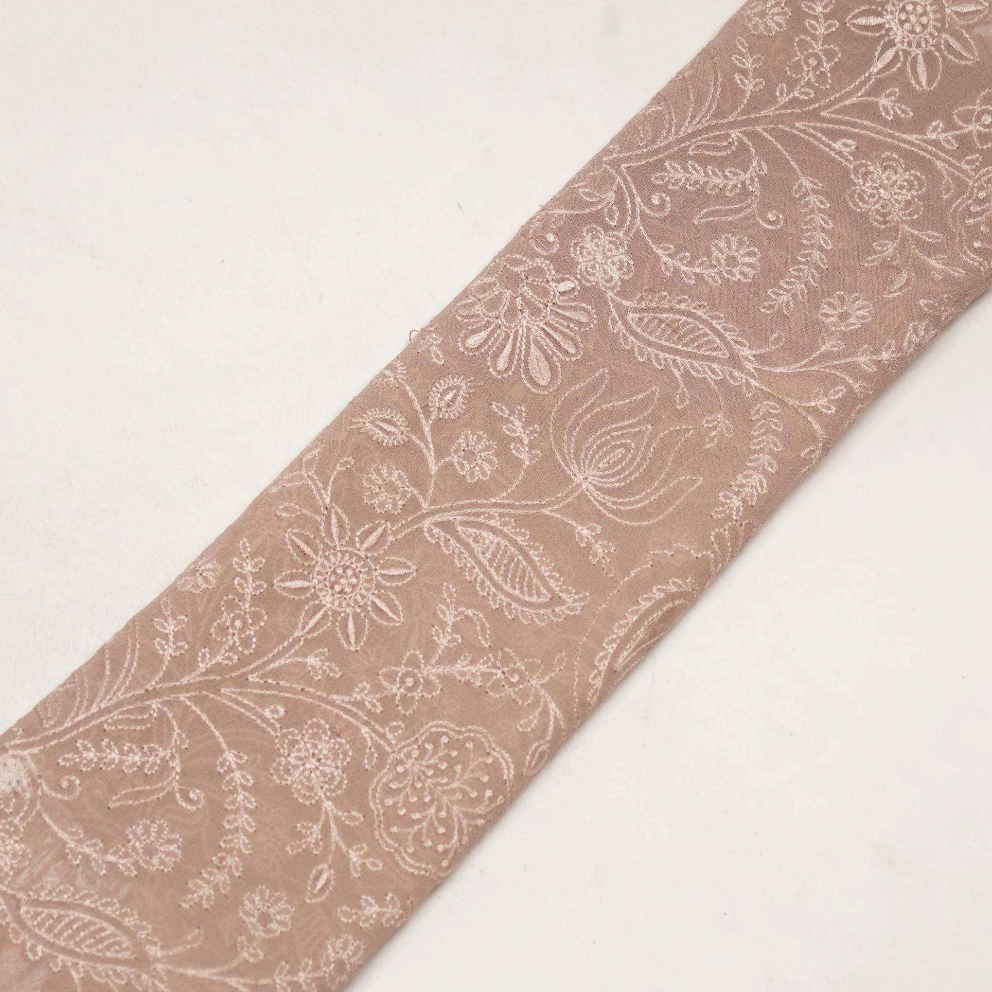 Tiesha Light Blush Viscose Raw Silk Embroidered Fabric in Jaal Pattern - Image 4