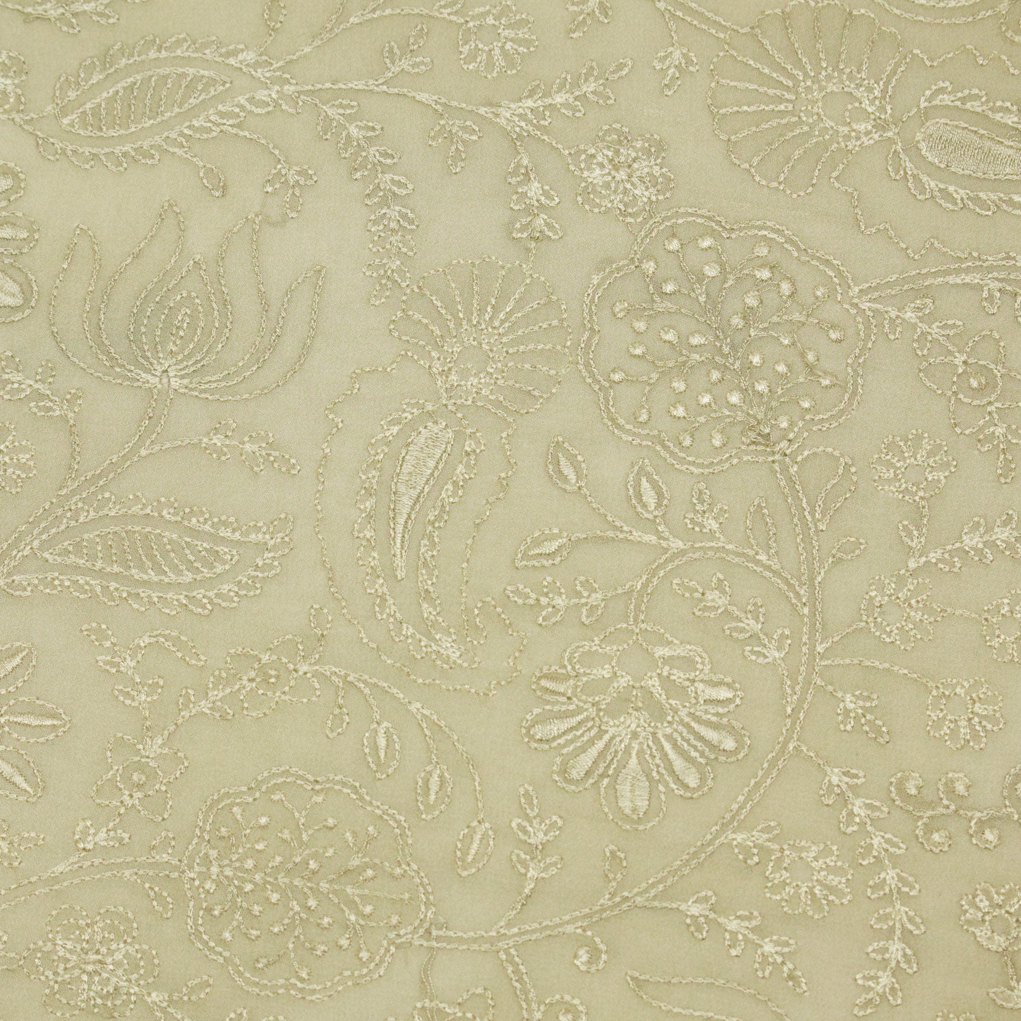 Tiesha Light Mouse Viscose Raw Silk Embroidered Fabric in Jaal Pattern - Image 3