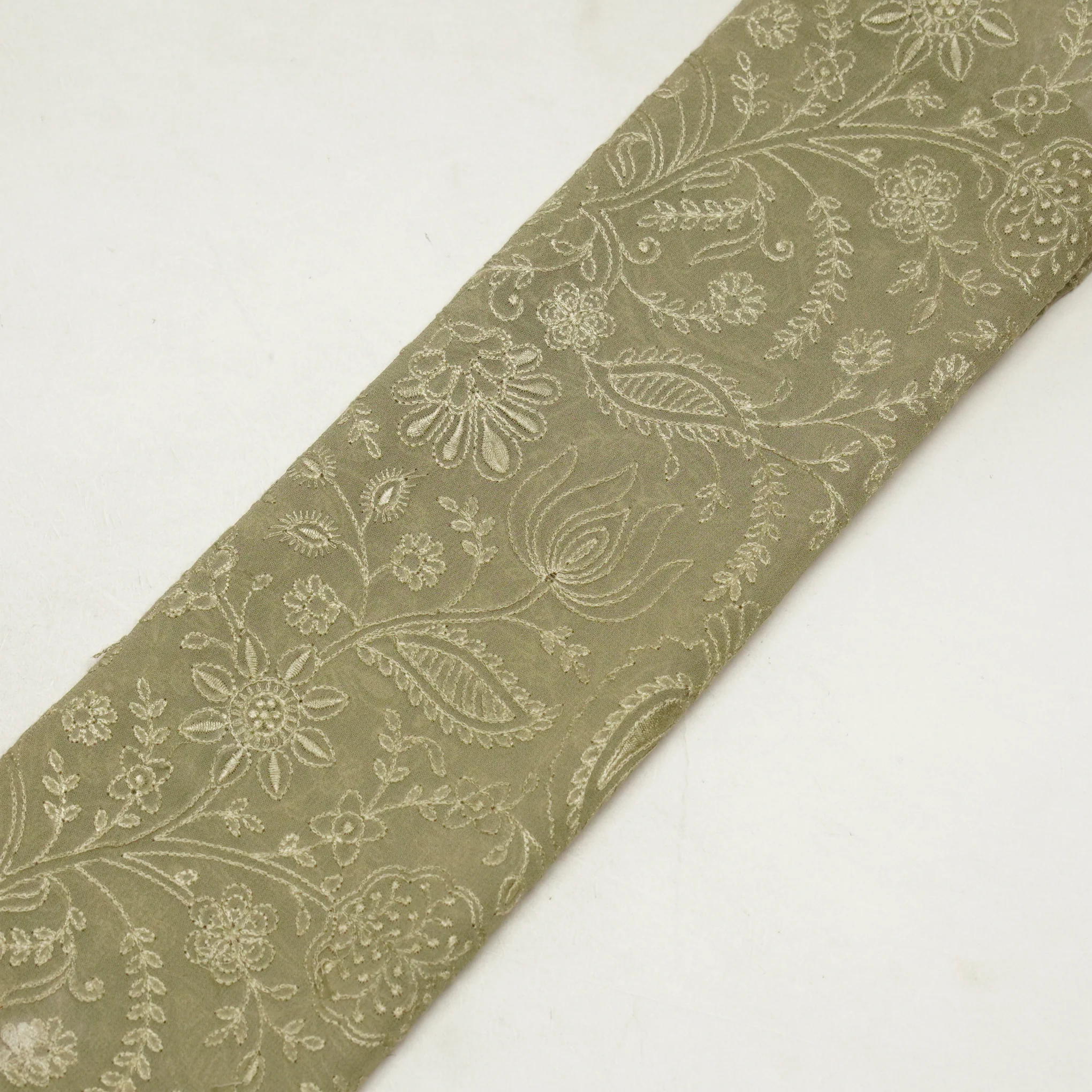 Tiesha Light Mouse Viscose Raw Silk Embroidered Fabric in Jaal Pattern - Image 4