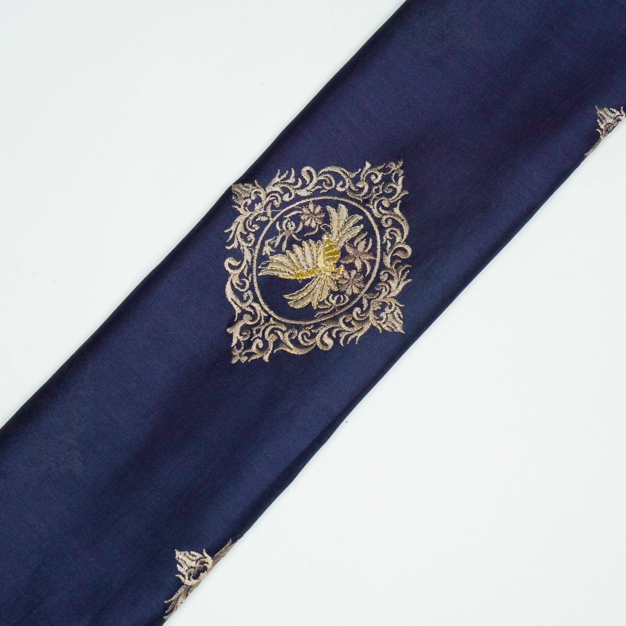 Tilaka Navy Blue Chanderi Embroidered Fabric in Buta - Image 5