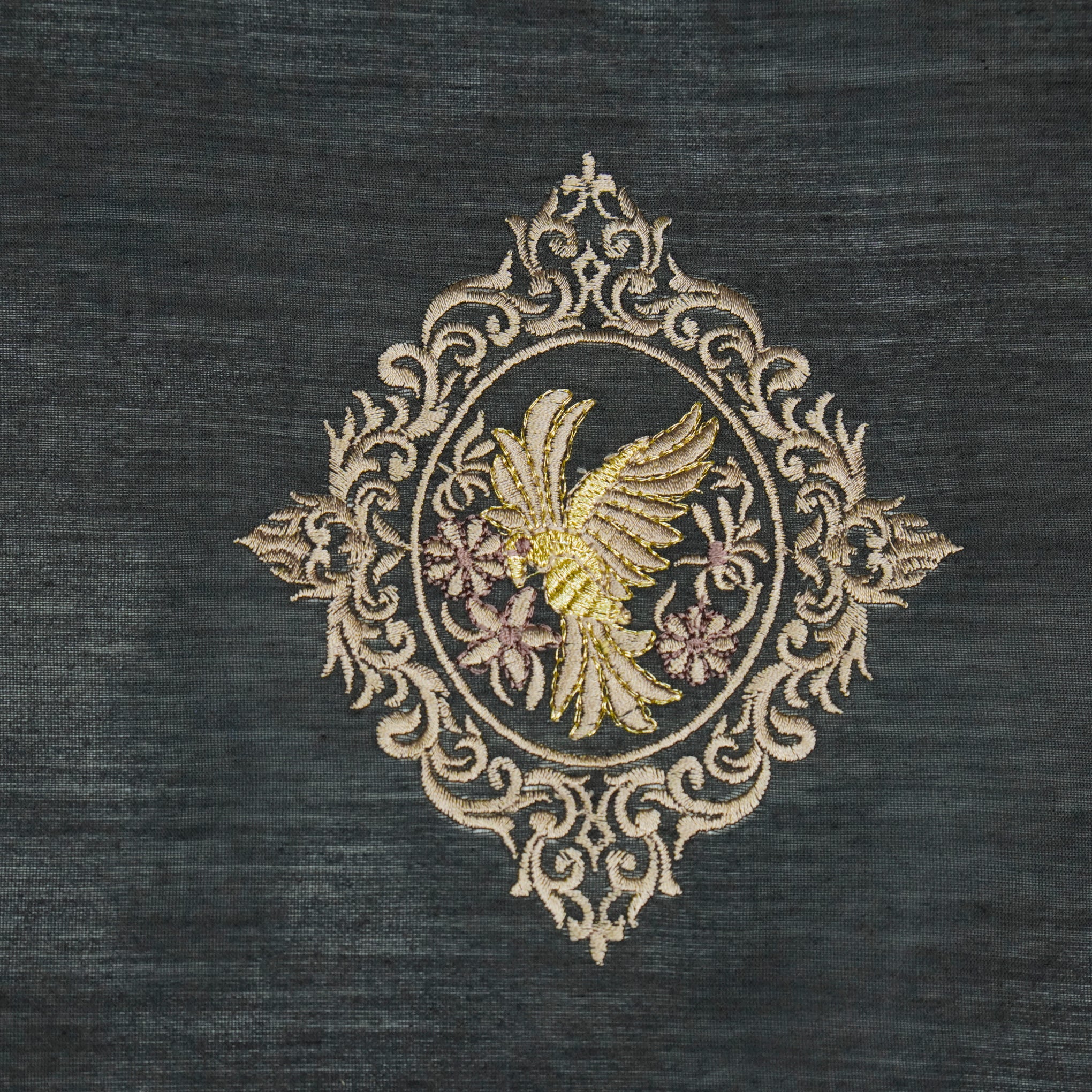 Tilaka Black Chanderi Embroidered Fabric in Buta - Image 3