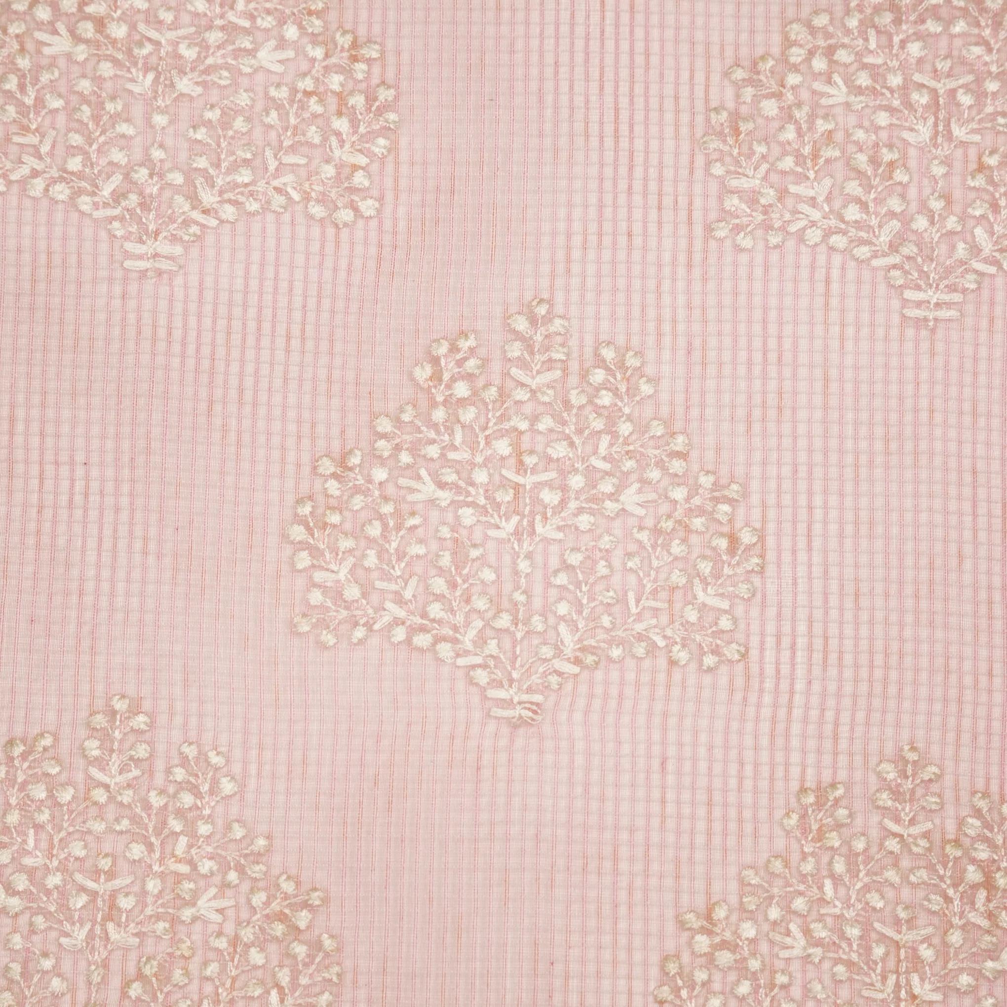 Triveni Pink Semi Munga Kota Embroidered Fabric in Buta Pattern - Image 3