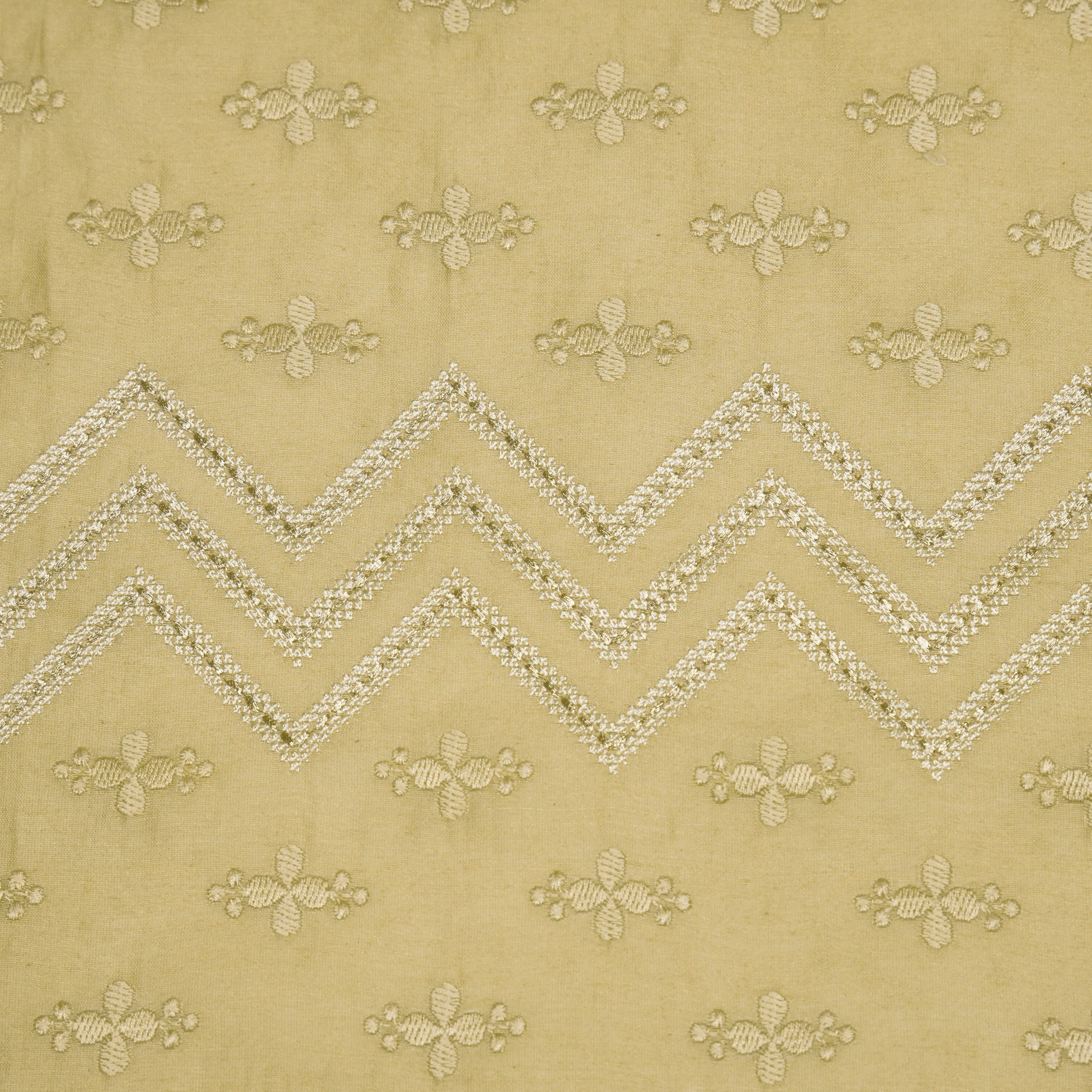 Umi Beige Viscose Raw Silk Embroidered Fabric in Jaal Pattern - Image 3