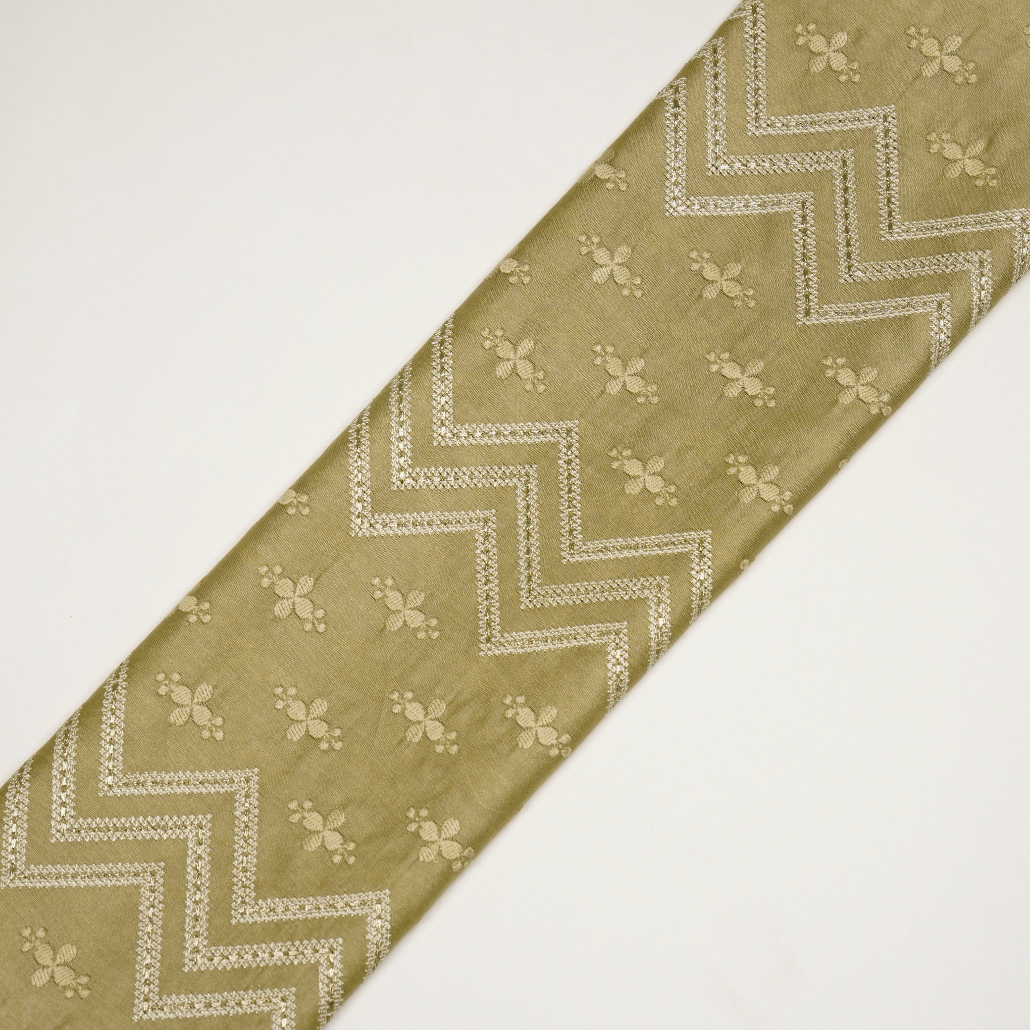 Umi Beige Viscose Raw Silk Embroidered Fabric in Jaal Pattern - Image 4