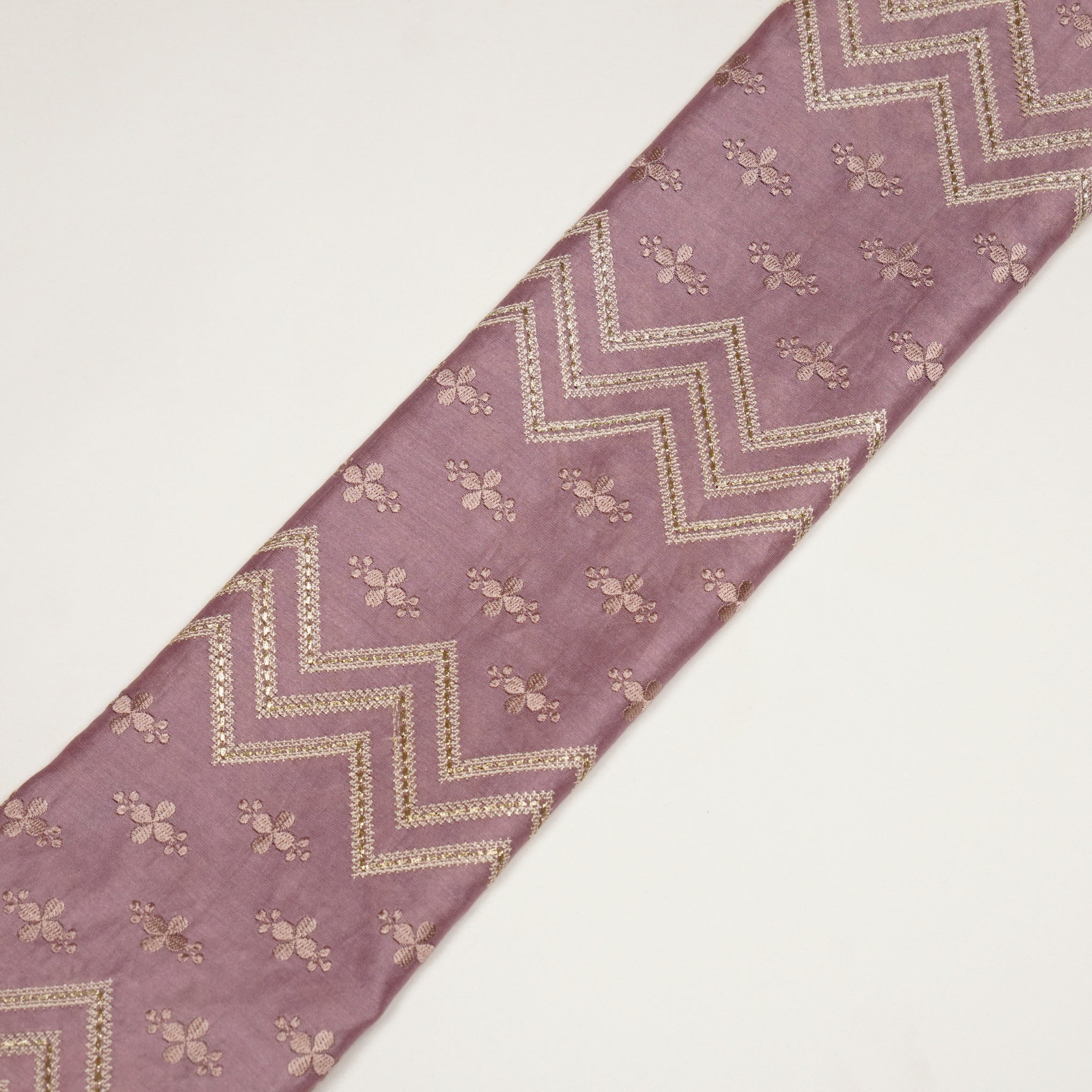 Umi Deep Mauve Viscose Raw Silk Embroidered Fabric in Jaal Pattern - Image 4