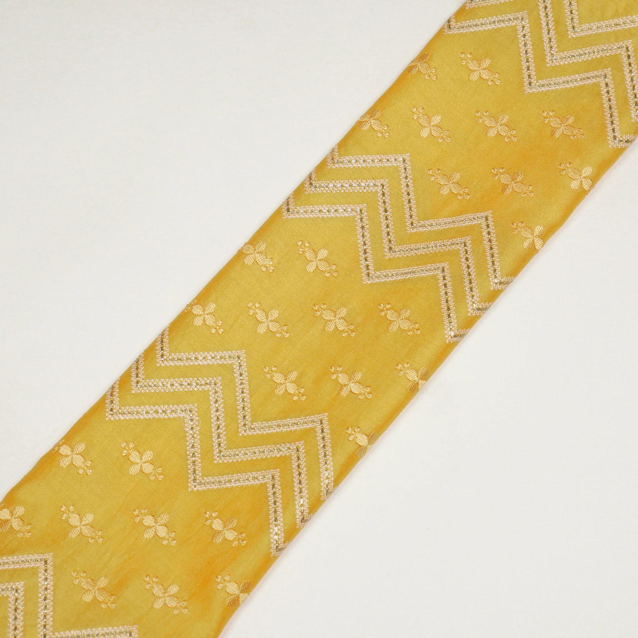 Umi Gold Viscose Raw Silk Embroidered Fabric in Jaal Pattern - Image 4