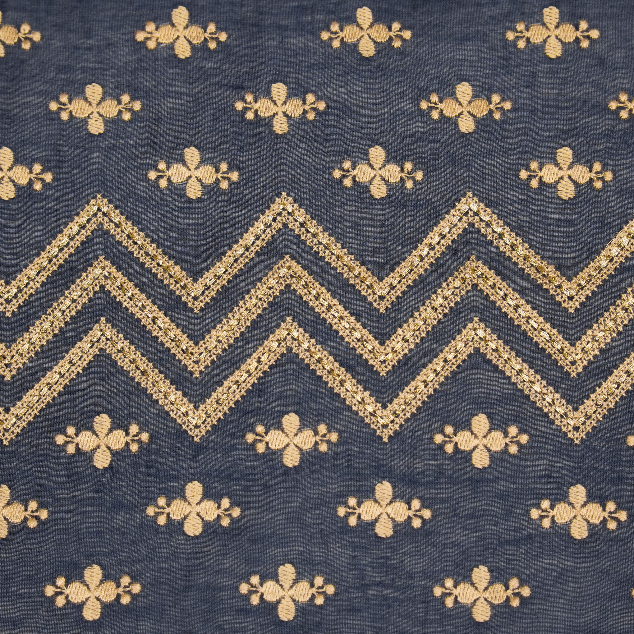 Umi Navy Blue Viscose Raw Silk Embroidered Fabric in Jaal Pattern - Image 3