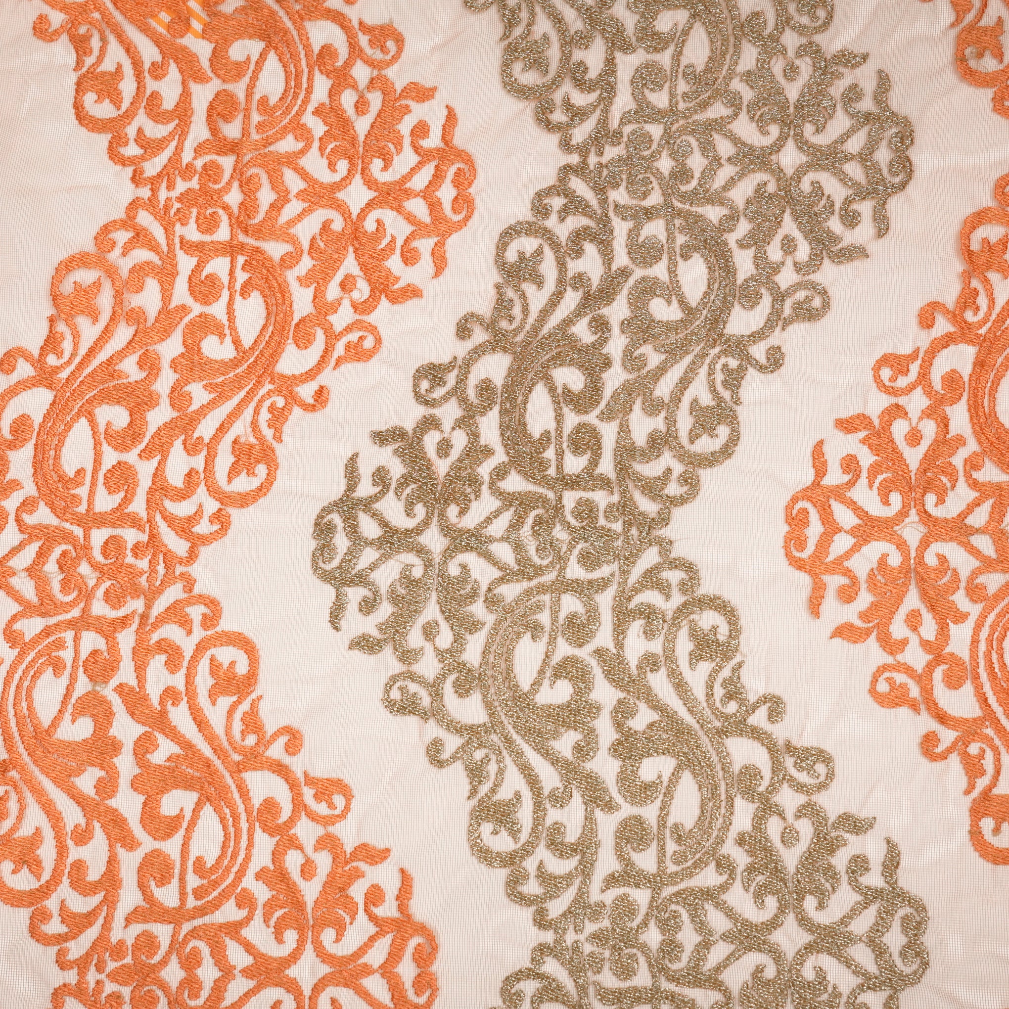 Urooz Light Peach Net Embroidered Fabric in Jaal Pattern - Image 2