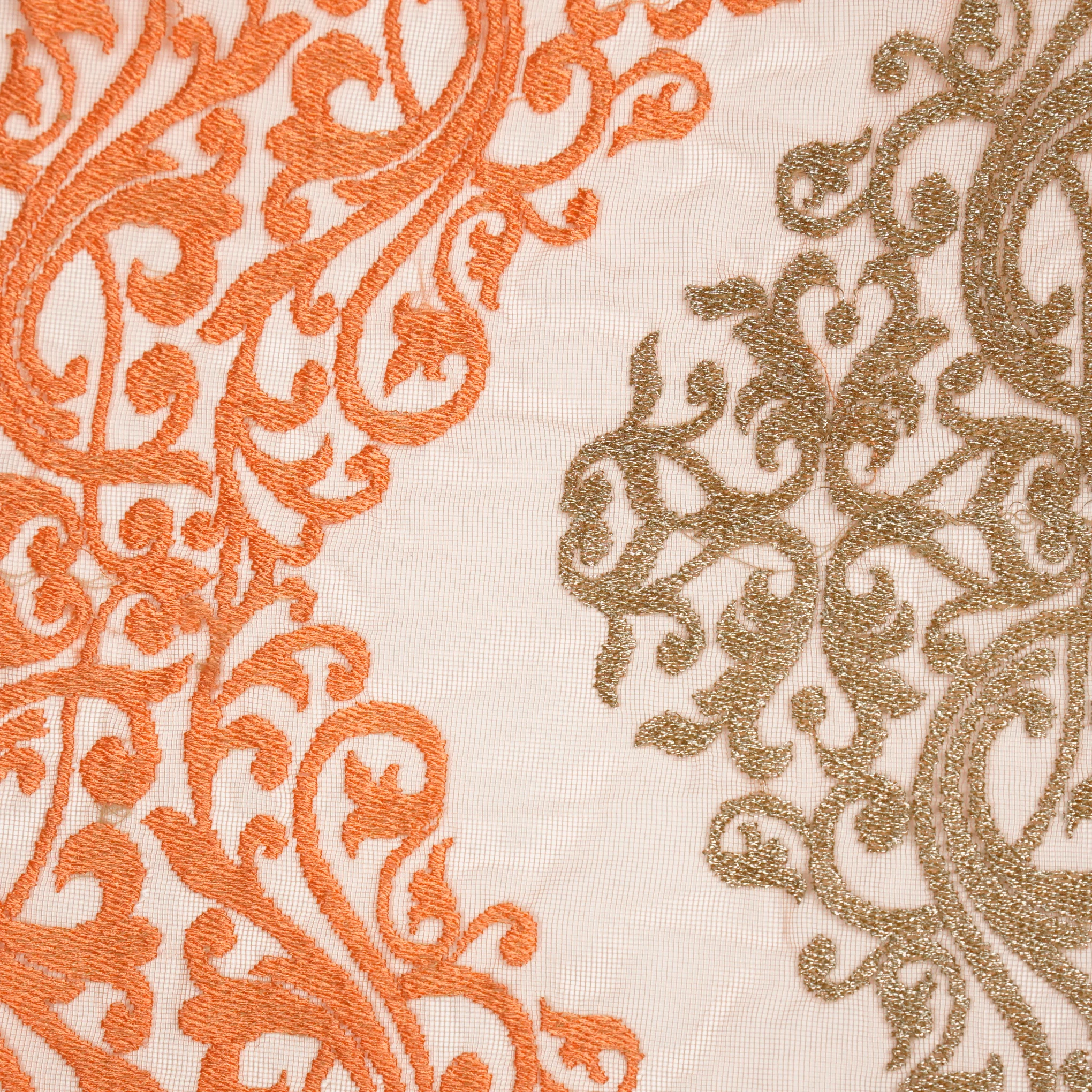 Urooz Light Peach Net Embroidered Fabric in Jaal Pattern - Image 3