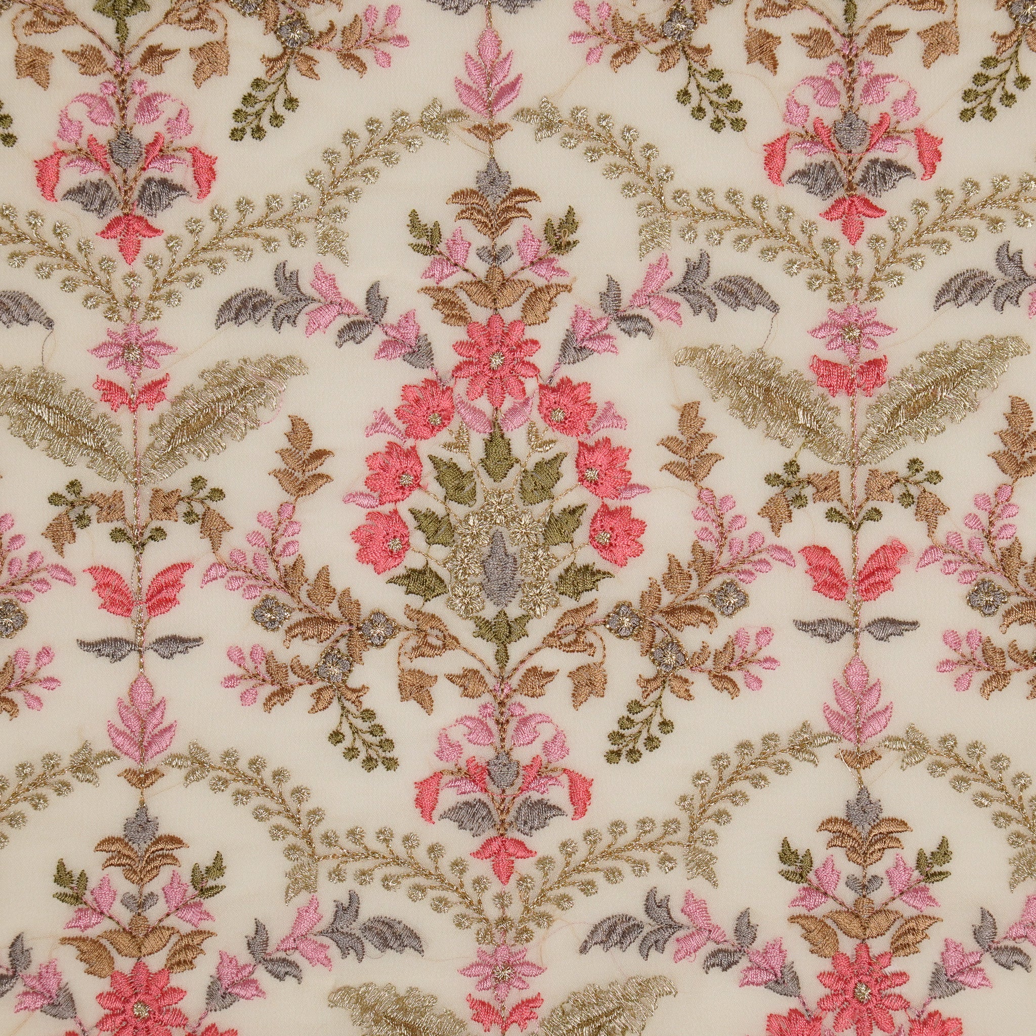 Urwa Cream Viscose Georgette Embroidered Fabric in Jaal Pattern - Image 3