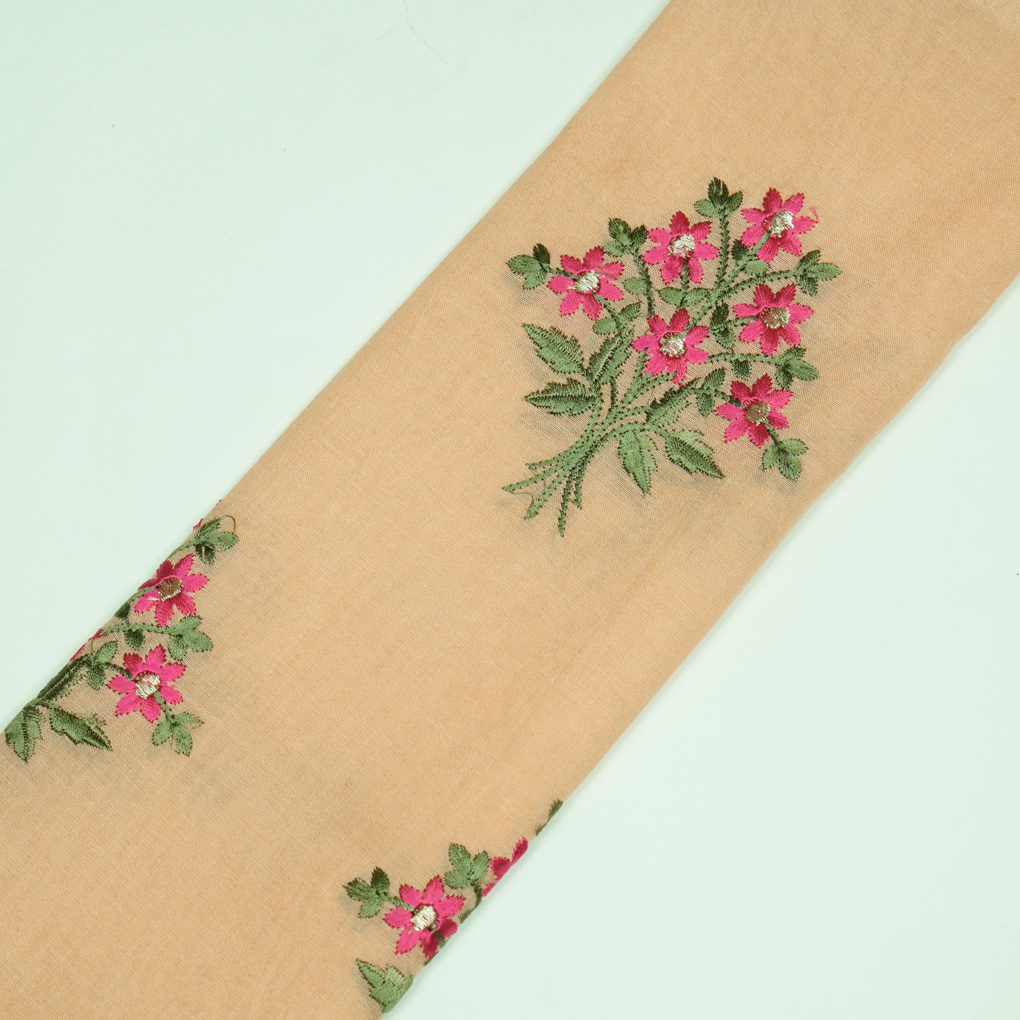 Urwa Peach Mul Chanderi Embroidered Fabric in Buta Pattern - Image 4
