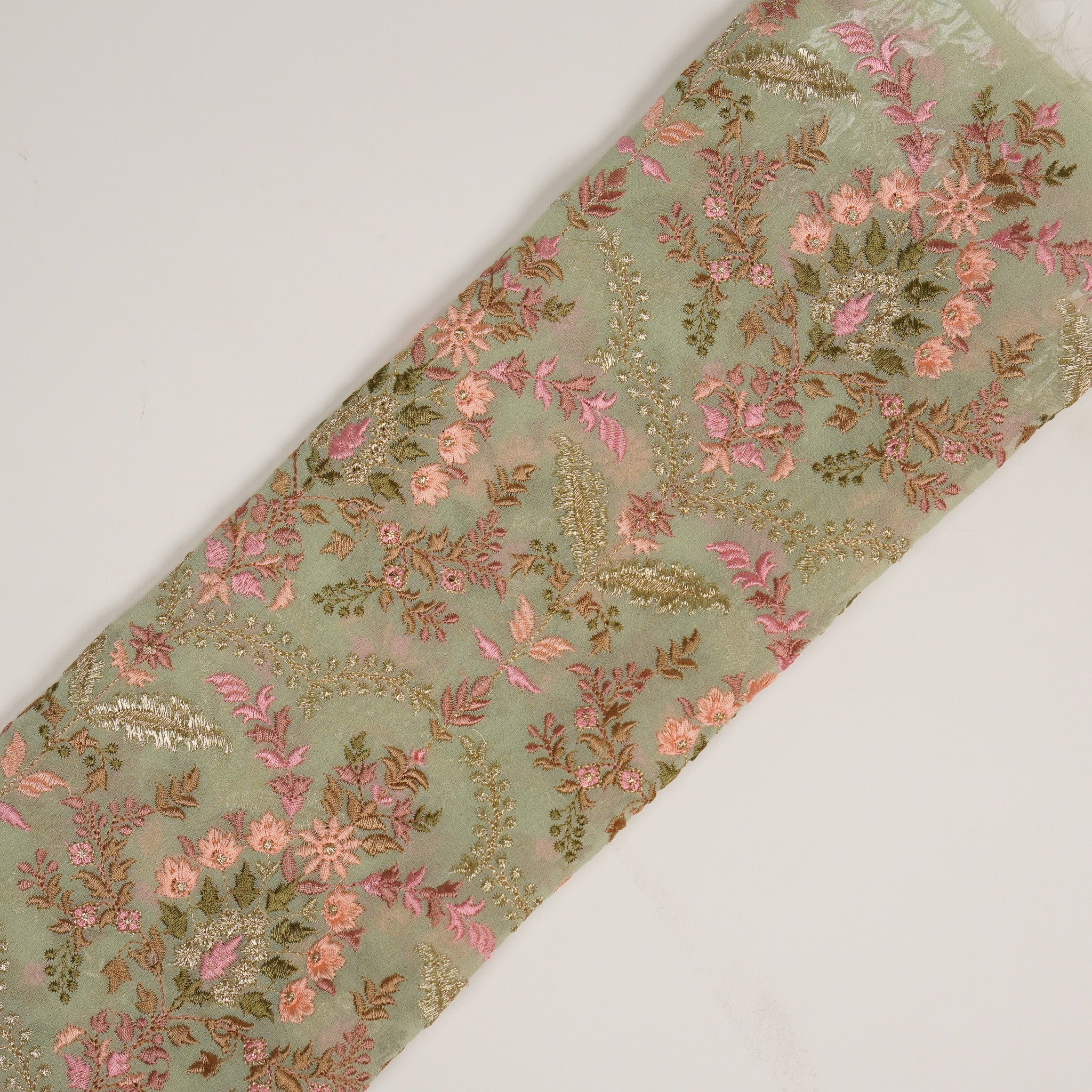 Urwa Sea Green Viscose Georgette Embroidered Fabric in Jaal Pattern - Image 4