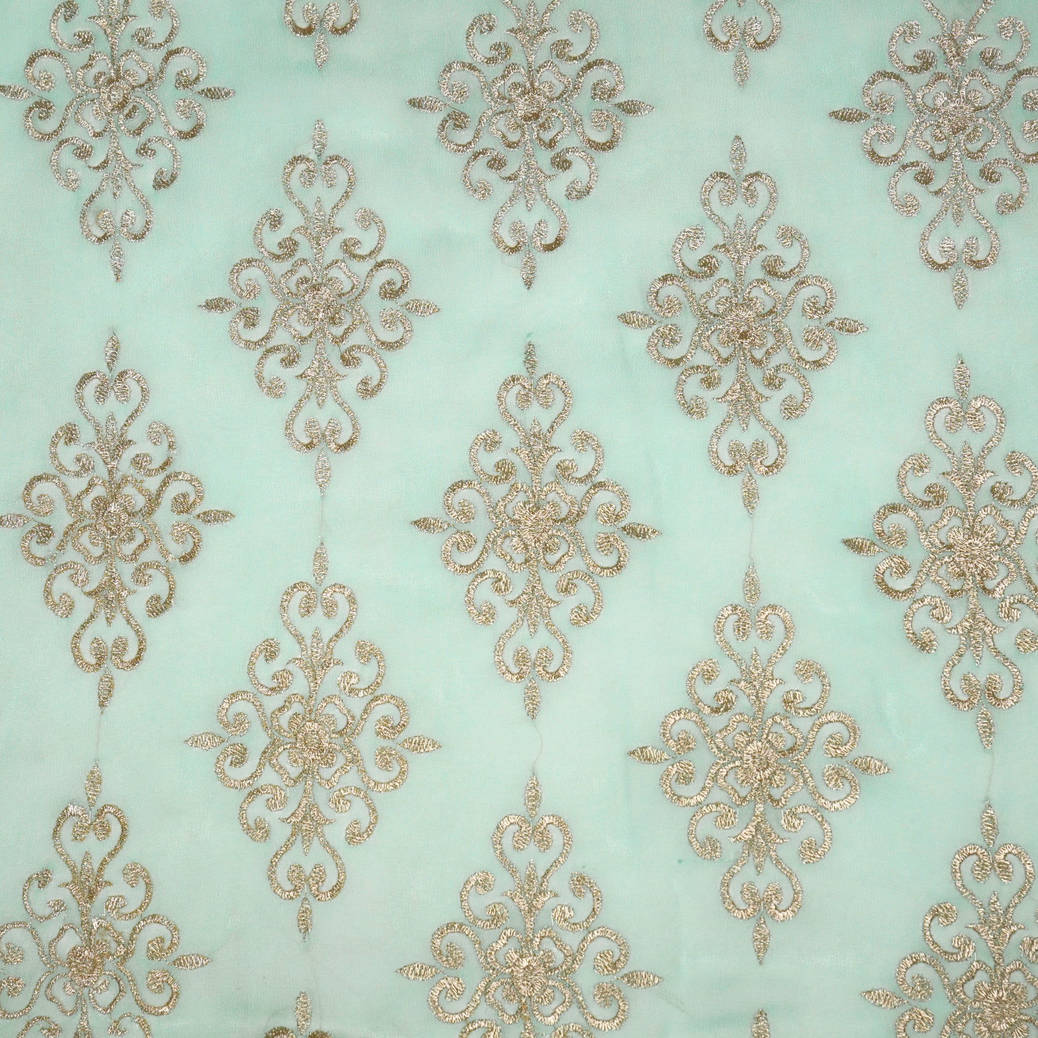 Urwi Turquoise Viscose Georgette Embroidered Fabric in Buta - Image 2