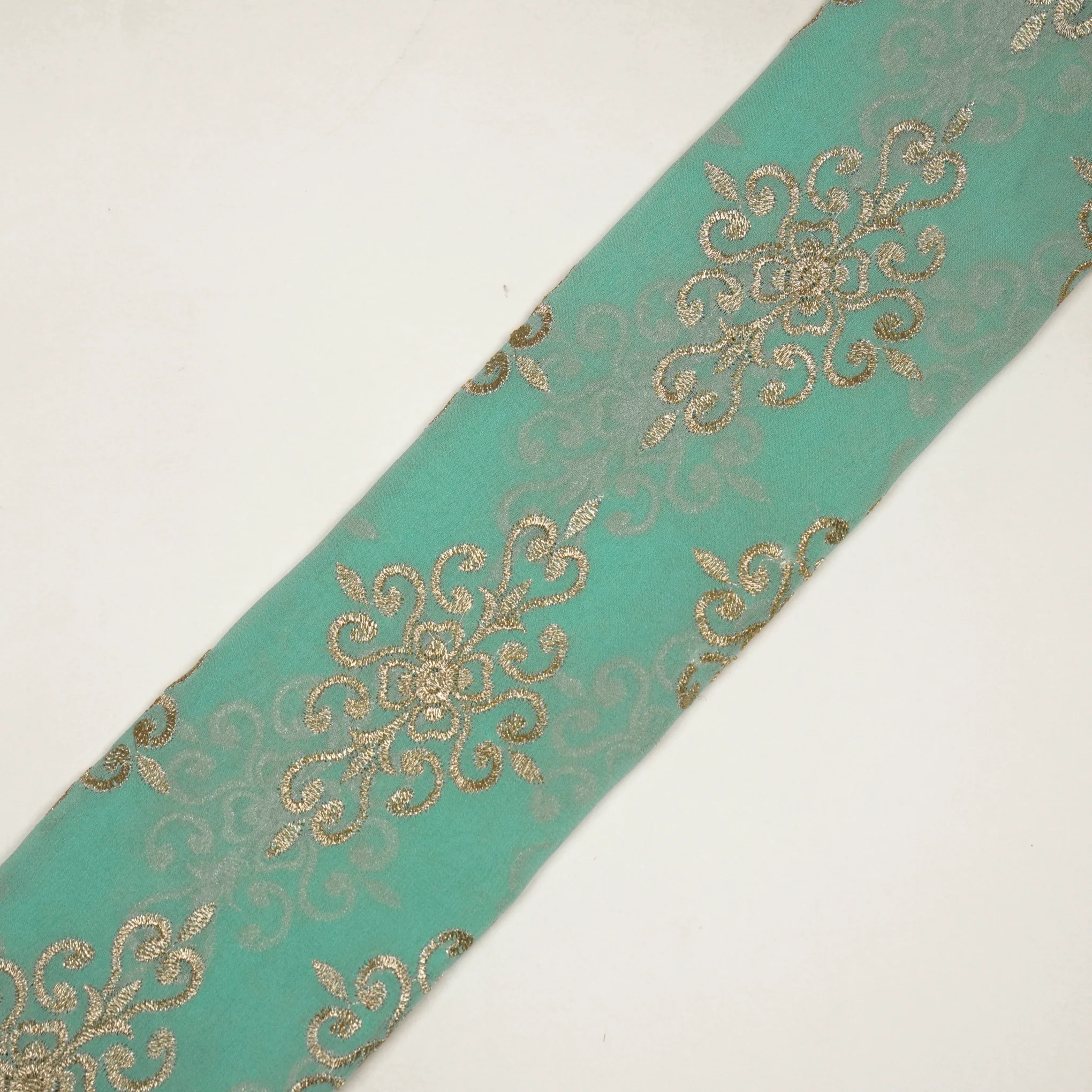 Urwi Turquoise Viscose Georgette Embroidered Fabric in Buta - Image 4