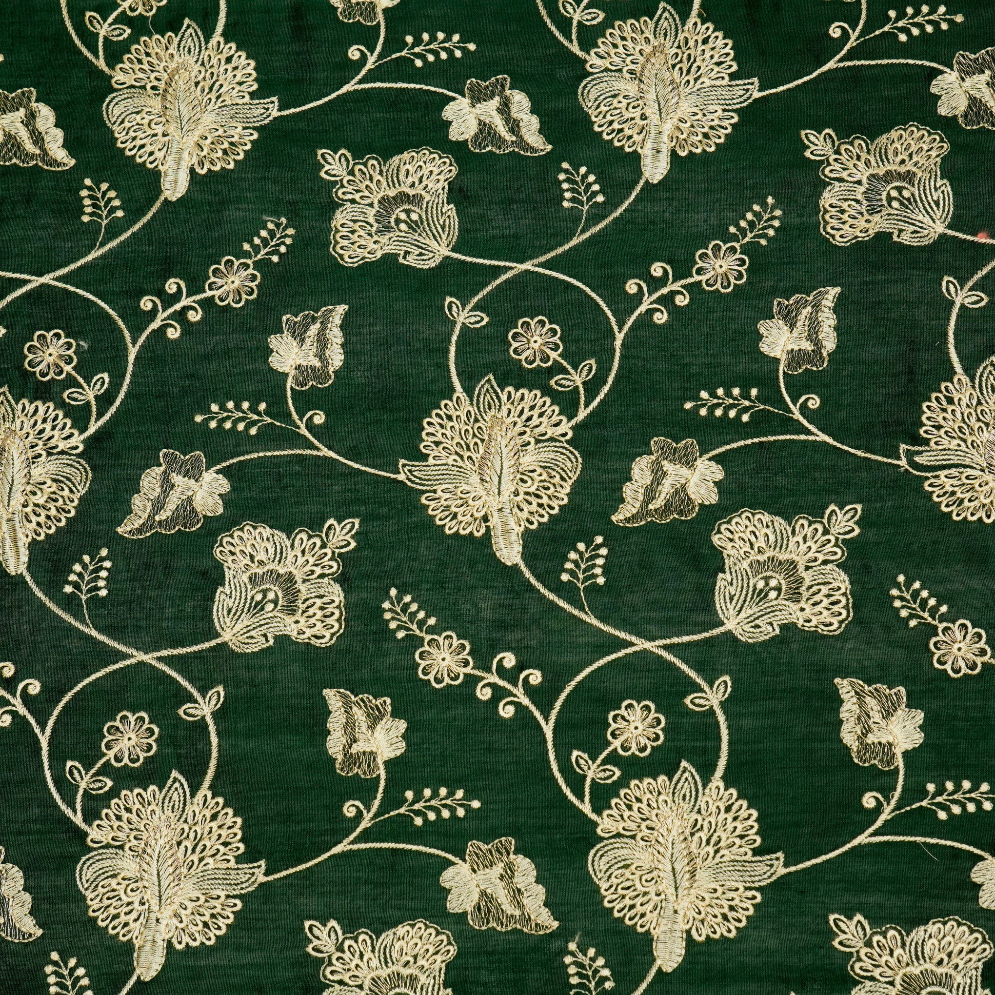 Usma Bottle Green Viscose Raw Silk Embroidered Fabric in Jaal Pattern - Image 2
