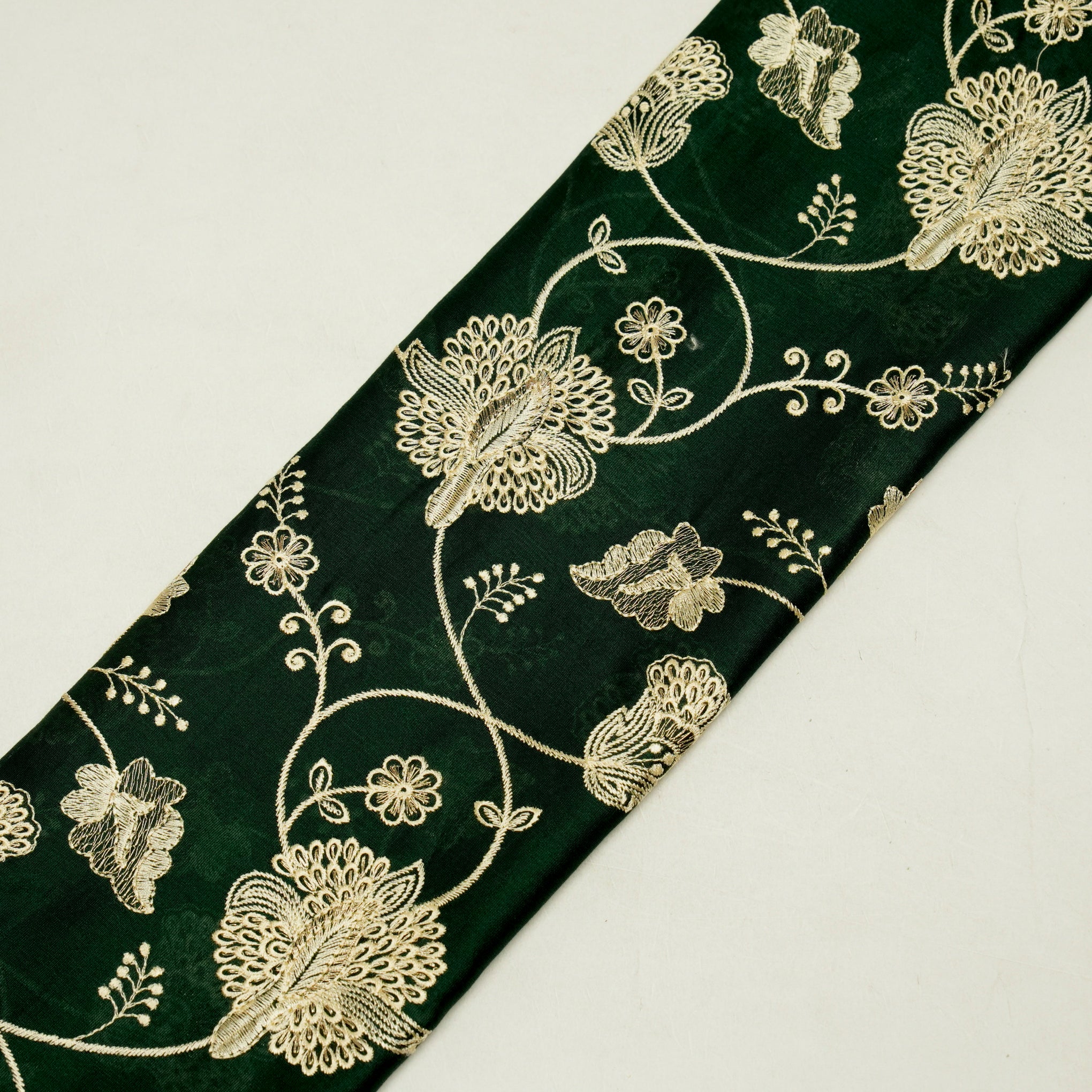 Usma Bottle Green Viscose Raw Silk Embroidered Fabric in Jaal Pattern - Image 4