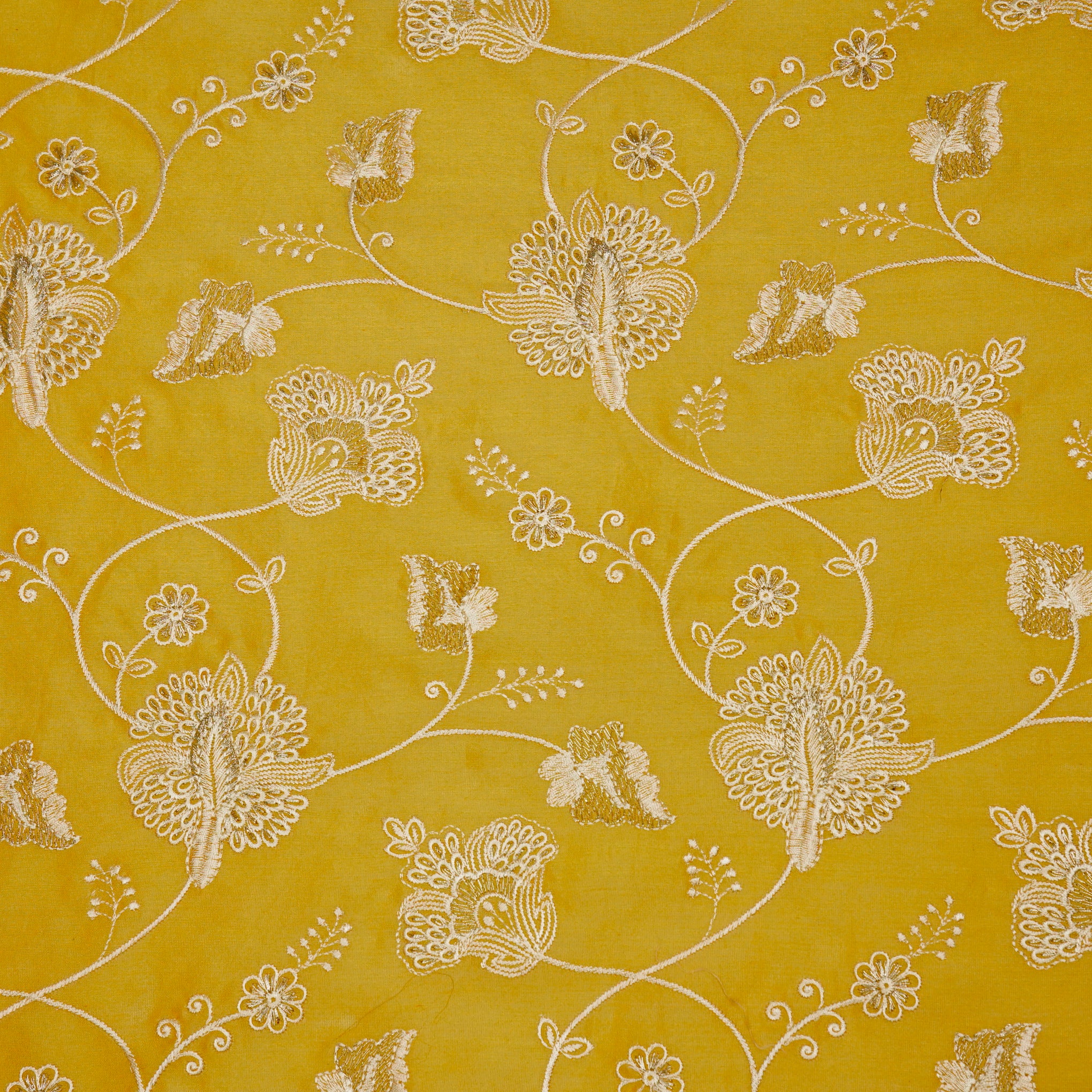 Usma Gold Viscose Raw Silk Embroidered Fabric in Jaal Pattern - Image 2