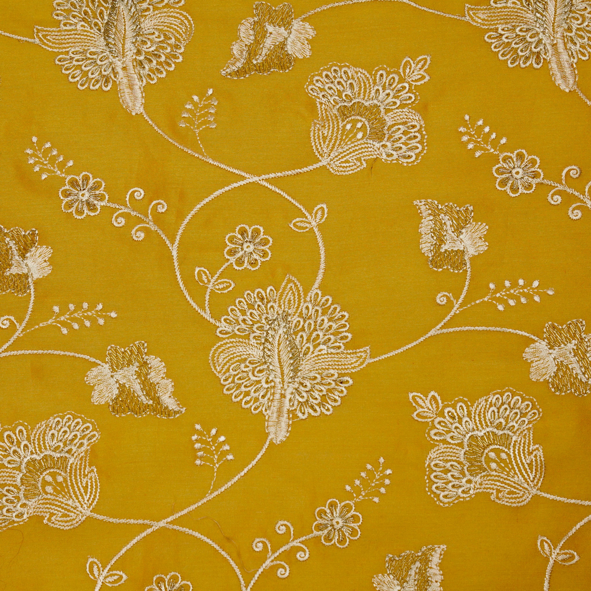 Usma Gold Viscose Raw Silk Embroidered Fabric in Jaal Pattern - Image 3
