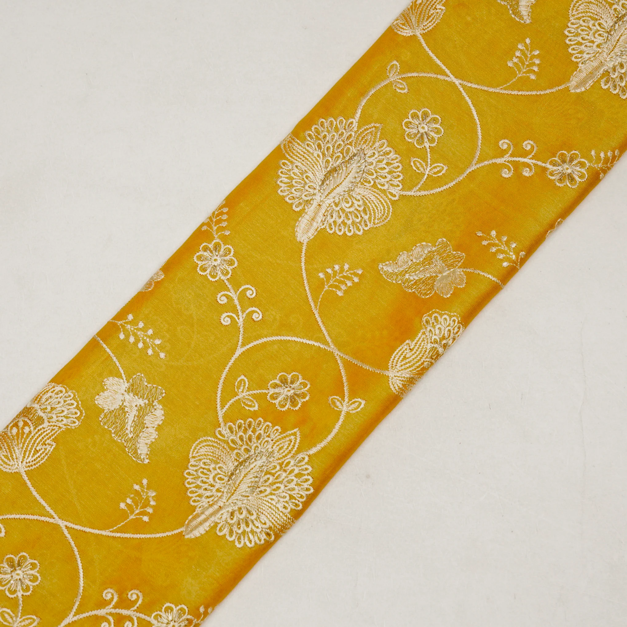 Usma Gold Viscose Raw Silk Embroidered Fabric in Jaal Pattern - Image 4
