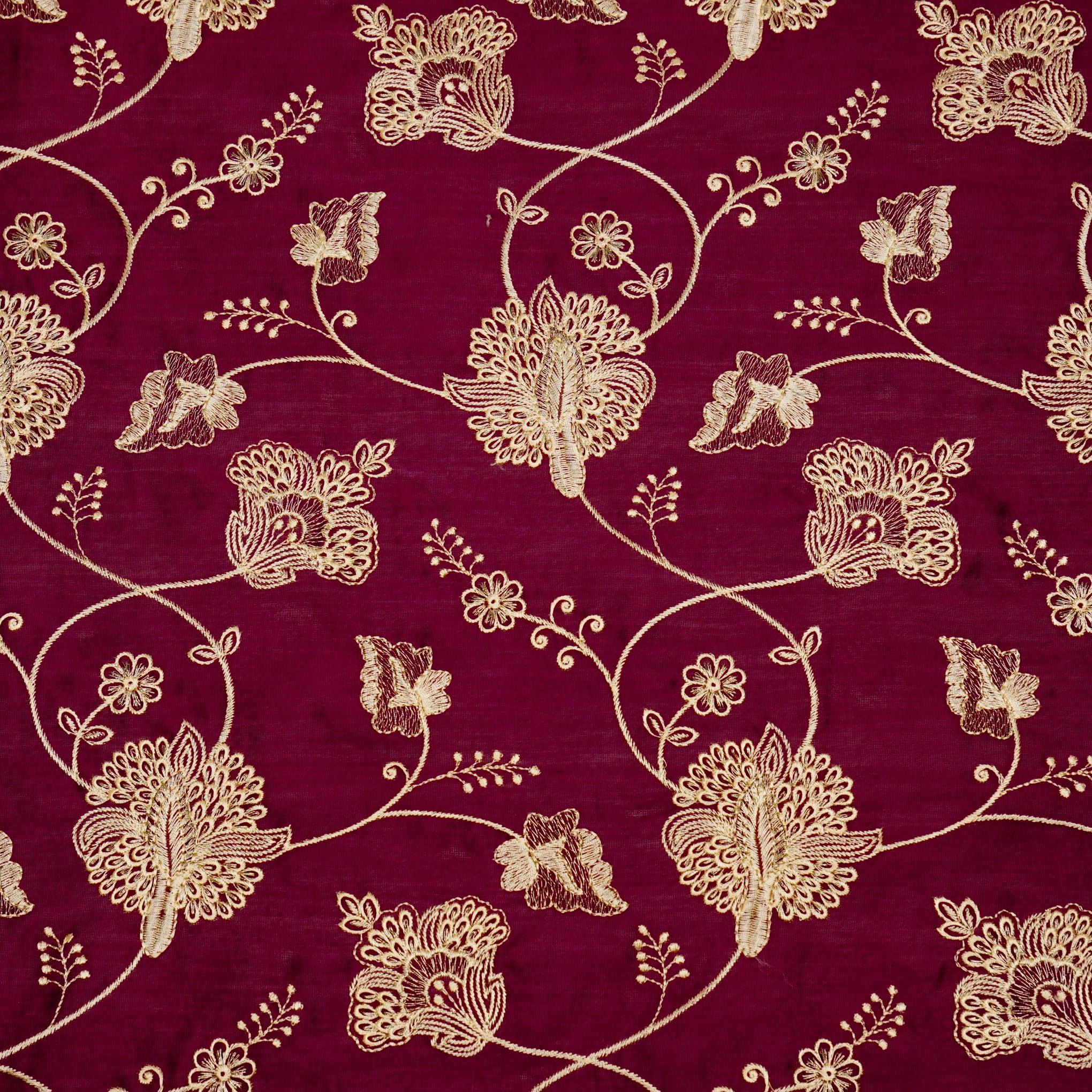 Usma Magenta Viscose Raw Silk Embroidered Fabric in Jaal Pattern - Image 2