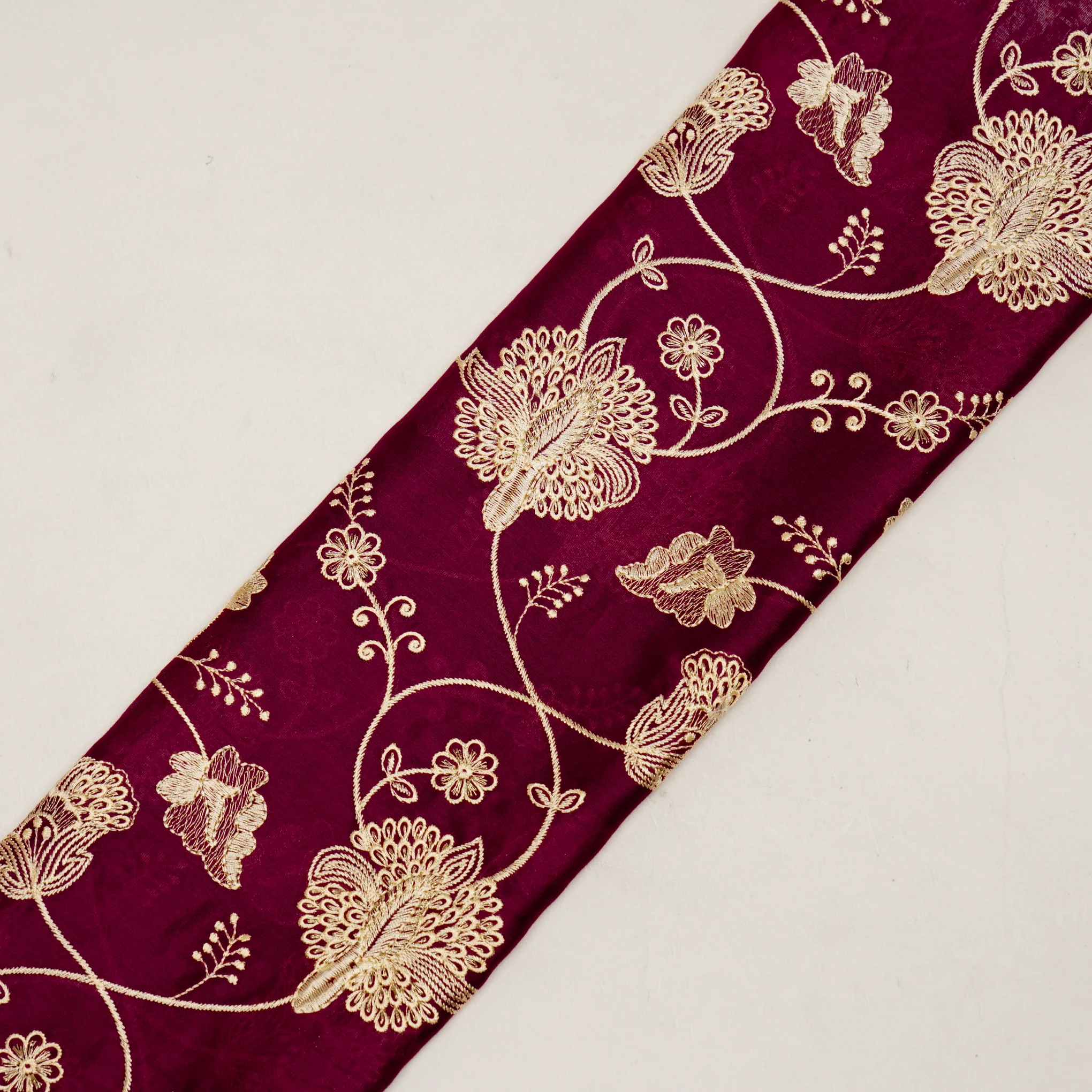Usma Magenta Viscose Raw Silk Embroidered Fabric in Jaal Pattern - Image 4