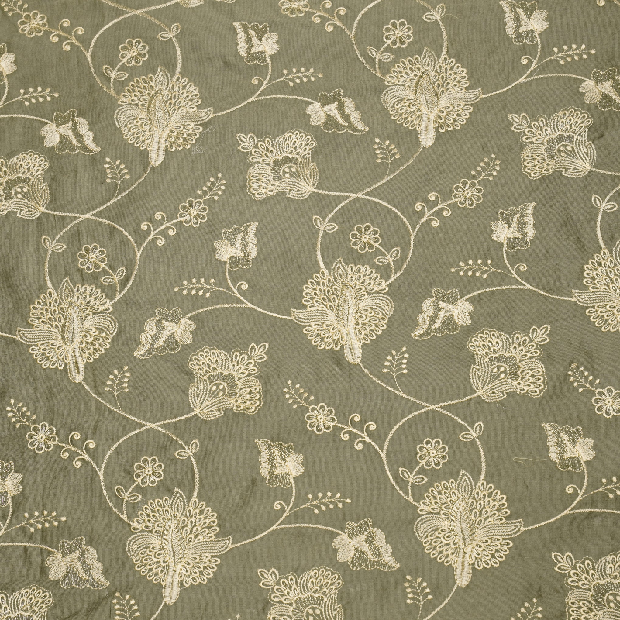 Usma Mouse Viscose Raw Silk Embroidered Fabric in Jaal Pattern - Image 2