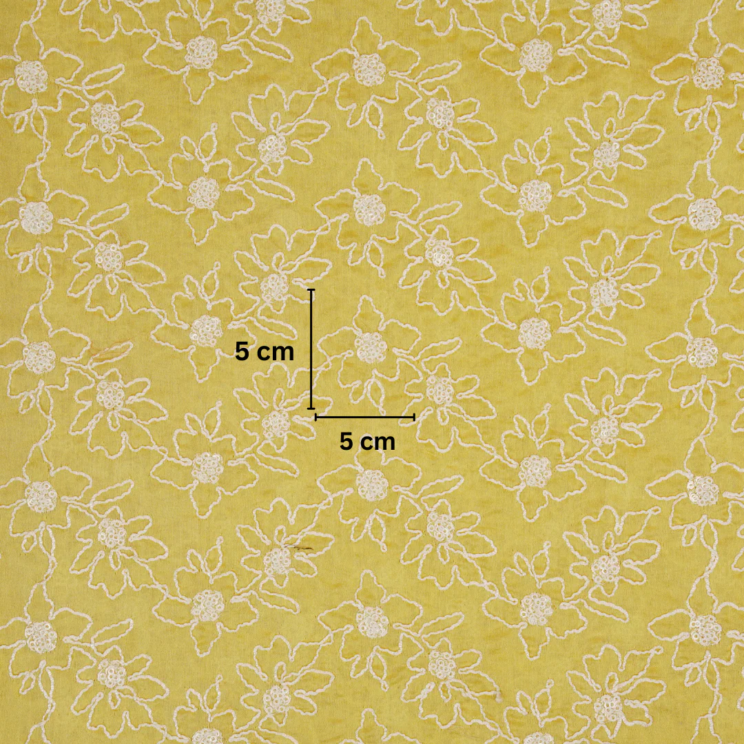 Vaanya Lemon Chanderi Embroidered Fabric in Jaal Pattern - Image 2