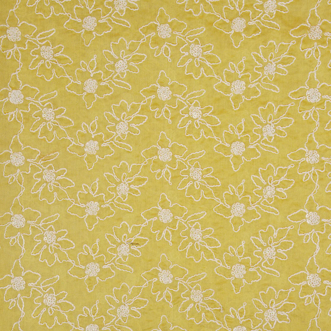 Vaanya Lemon Chanderi Embroidered Fabric in Jaal Pattern - Image 4