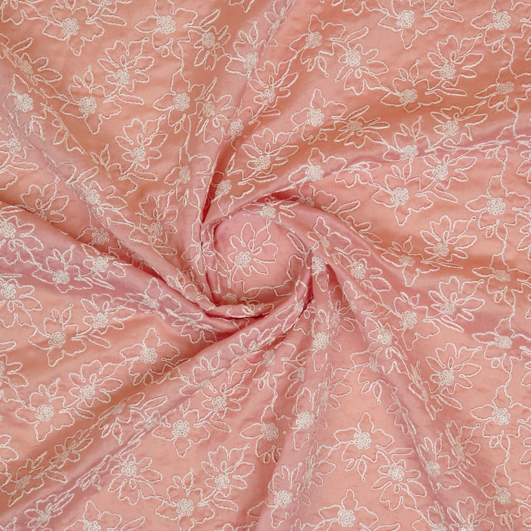 Vaanya Light Pink Chanderi Embroidered Fabric in Jaal Pattern - Image 5