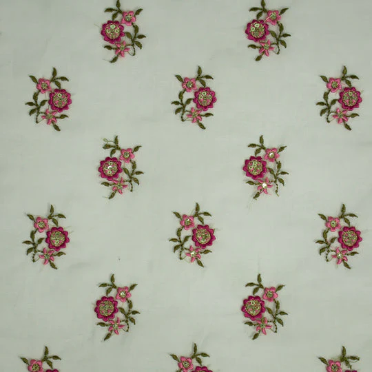 Wafiza Aqua Marine Viscose Organza Embroidered Fabric in Buti Pattern - Image 5