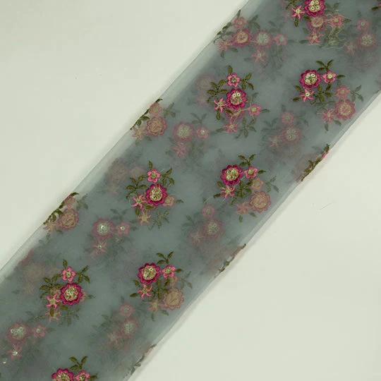 Wafiza Aqua Marine Viscose Organza Embroidered Fabric in Buti Pattern - Image 6