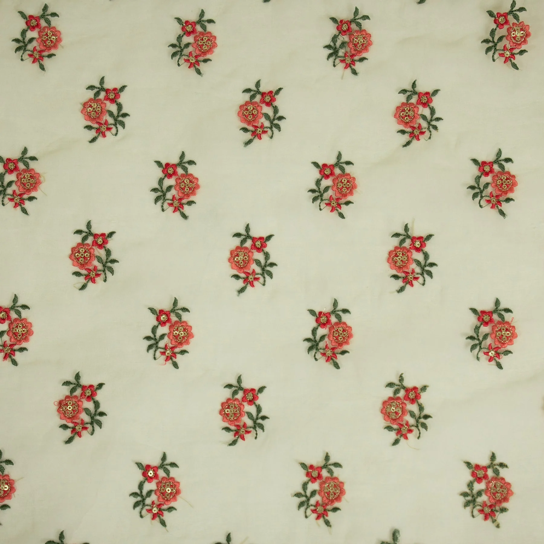 Wafiza Cream Viscose Organza Embroidered Fabric in Buti Pattern - Image 3