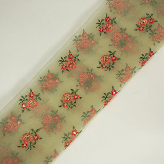 Wafiza Cream Viscose Organza Embroidered Fabric in Buti Pattern - Image 5