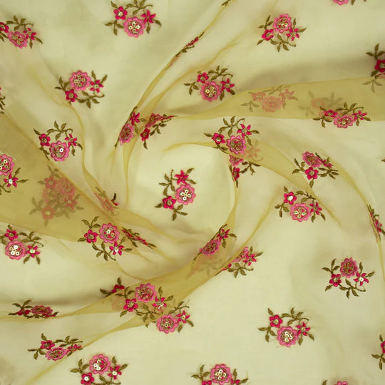 Wafiza Gold  Viscose Organza Embroidered Fabric in Buti Pattern - Image 4