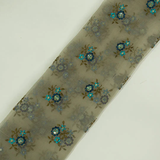 Wafiza Grey Viscose Organza Embroidered Fabric in Buti Pattern - Image 5
