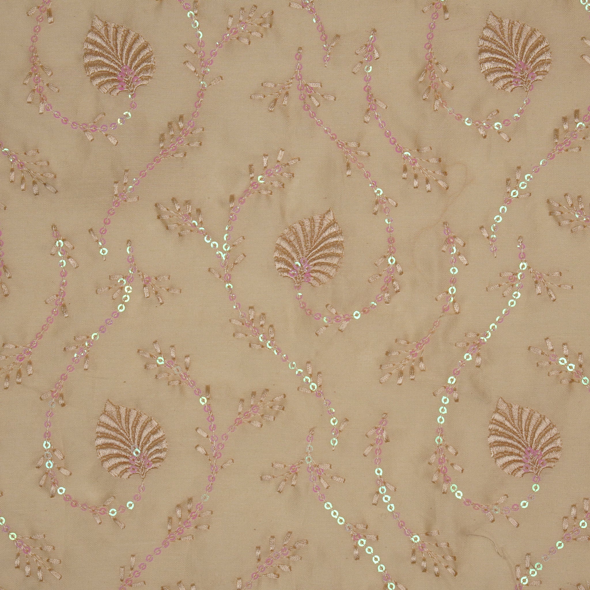 Wajiha Sequins Cream Chanderi Embroidered Fabric in Jaal Pattern - Image 3