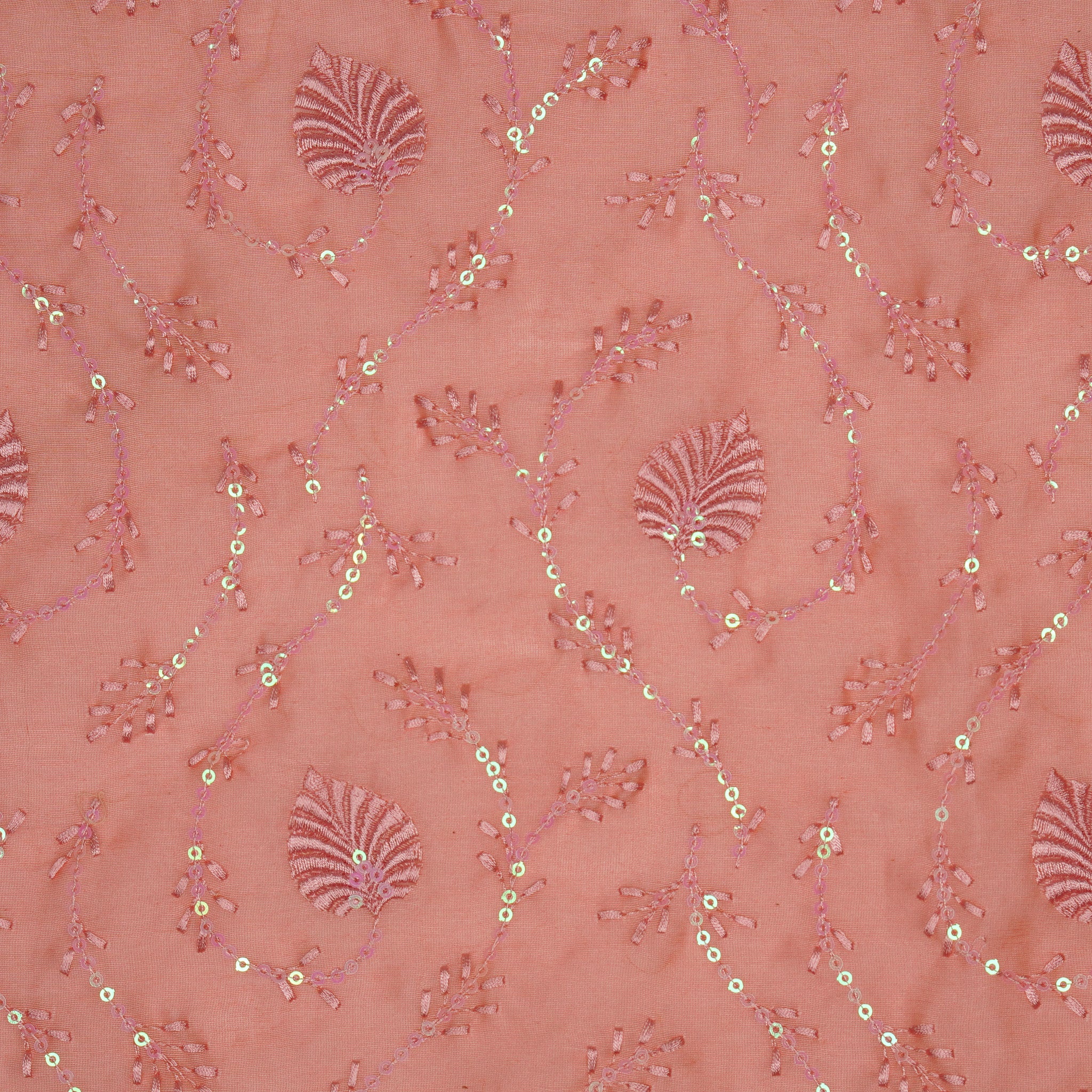 Wajiha Sequins Gajari Chanderi Embroidered Fabric in Jaal Pattern - Image 3