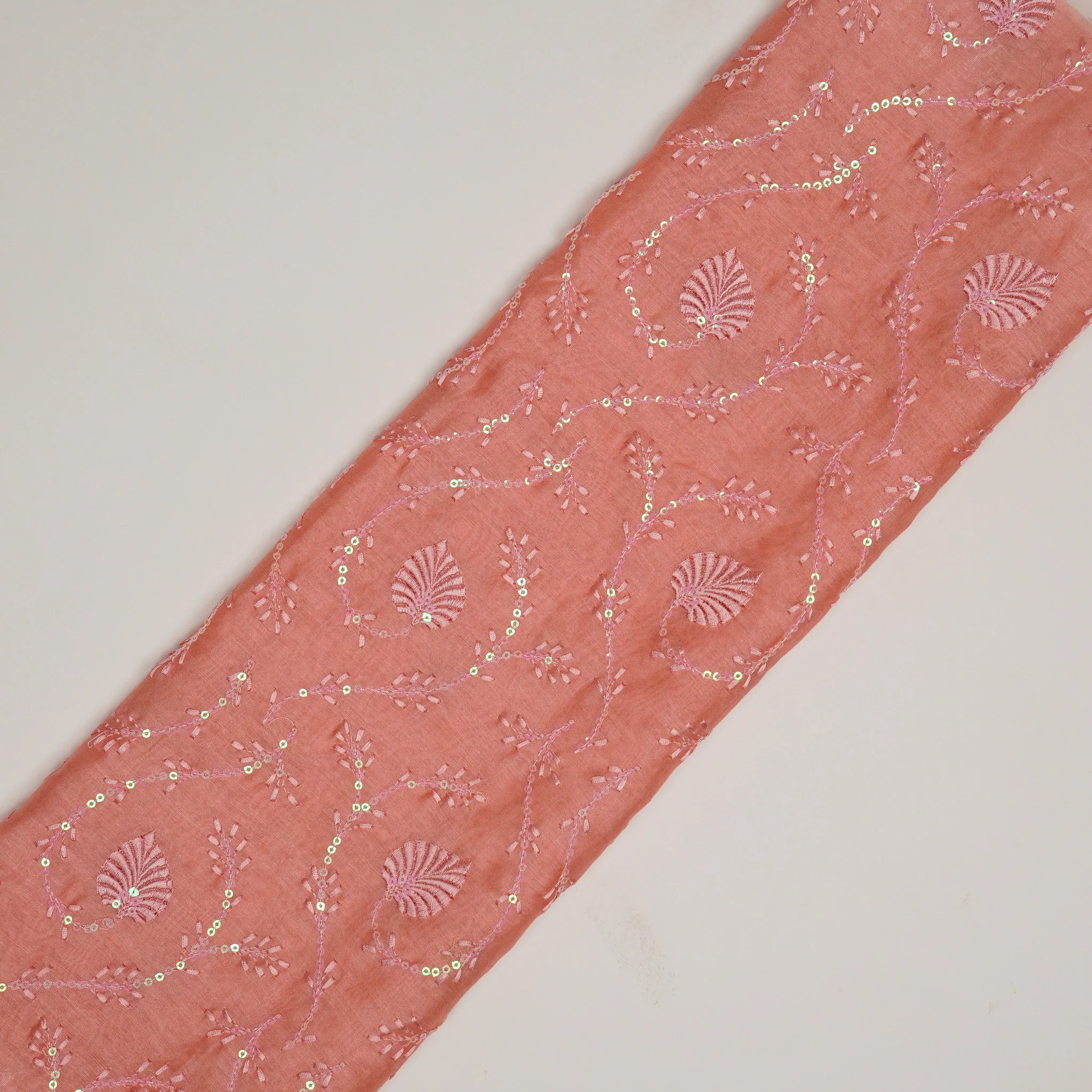 Wajiha Sequins Gajari Chanderi Embroidered Fabric in Jaal Pattern - Image 4