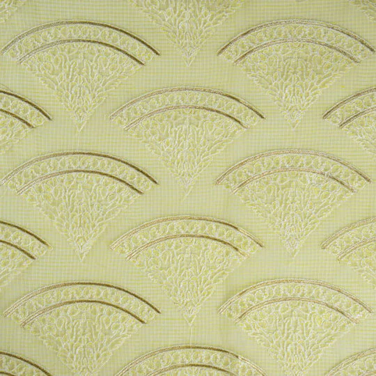 Wamika Lemon Semi Munga Kota Embroidered Fabric in Buta Pattern - Image 3