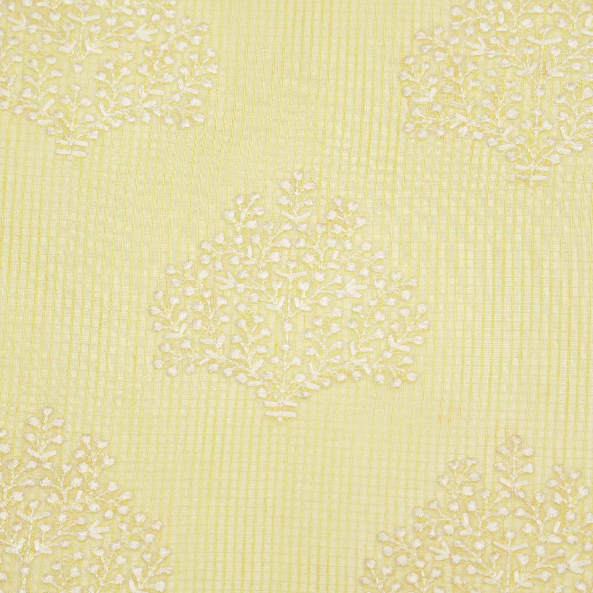 Triveni Lemon Semi Munga Kota Embroidered Fabric in Buta Pattern - Image 3