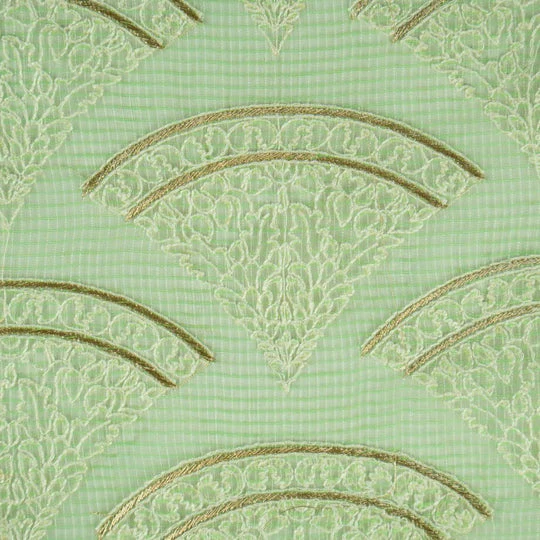 Wamika Sea Green Semi Munga Kota Embroidered Fabric in Buta Pattern - Image 3
