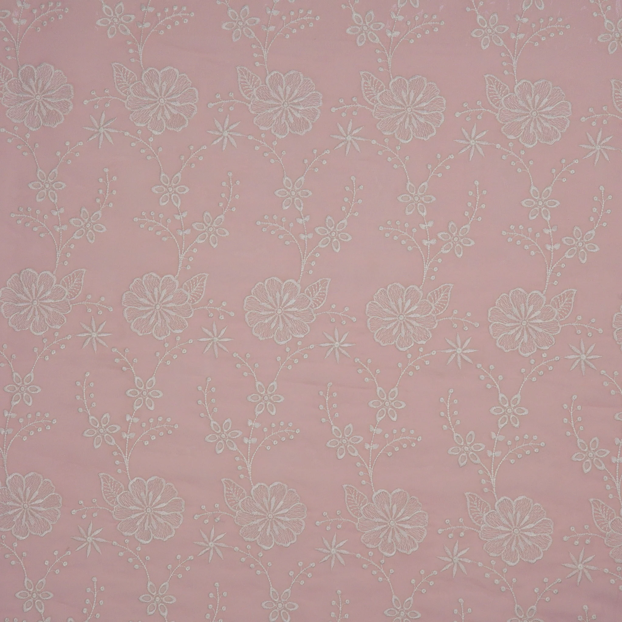 Waniya Pink Mul Chanderi Embroidered Fabric in Jaal Pattern - Image 2