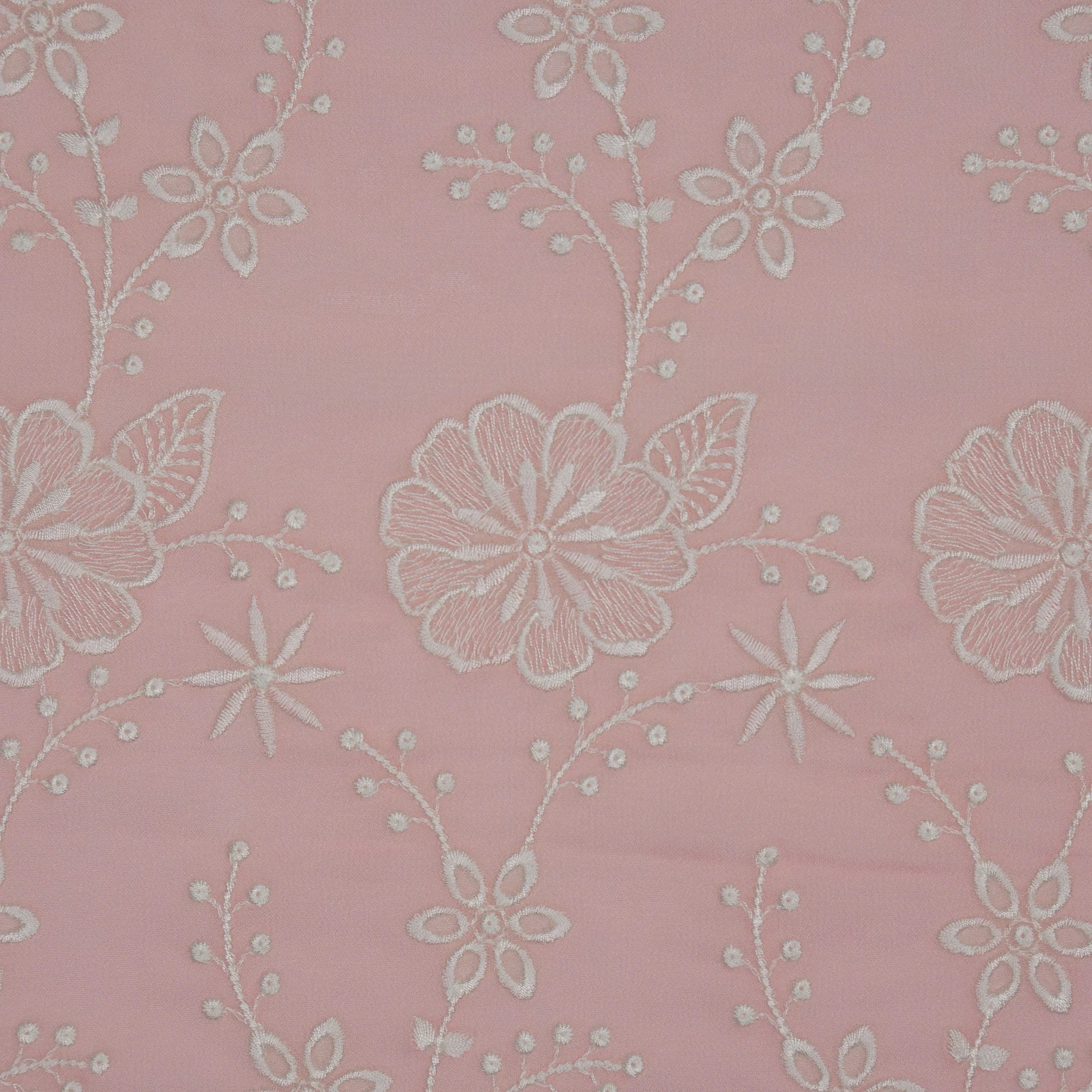 Waniya Pink Mul Chanderi Embroidered Fabric in Jaal Pattern - Image 3