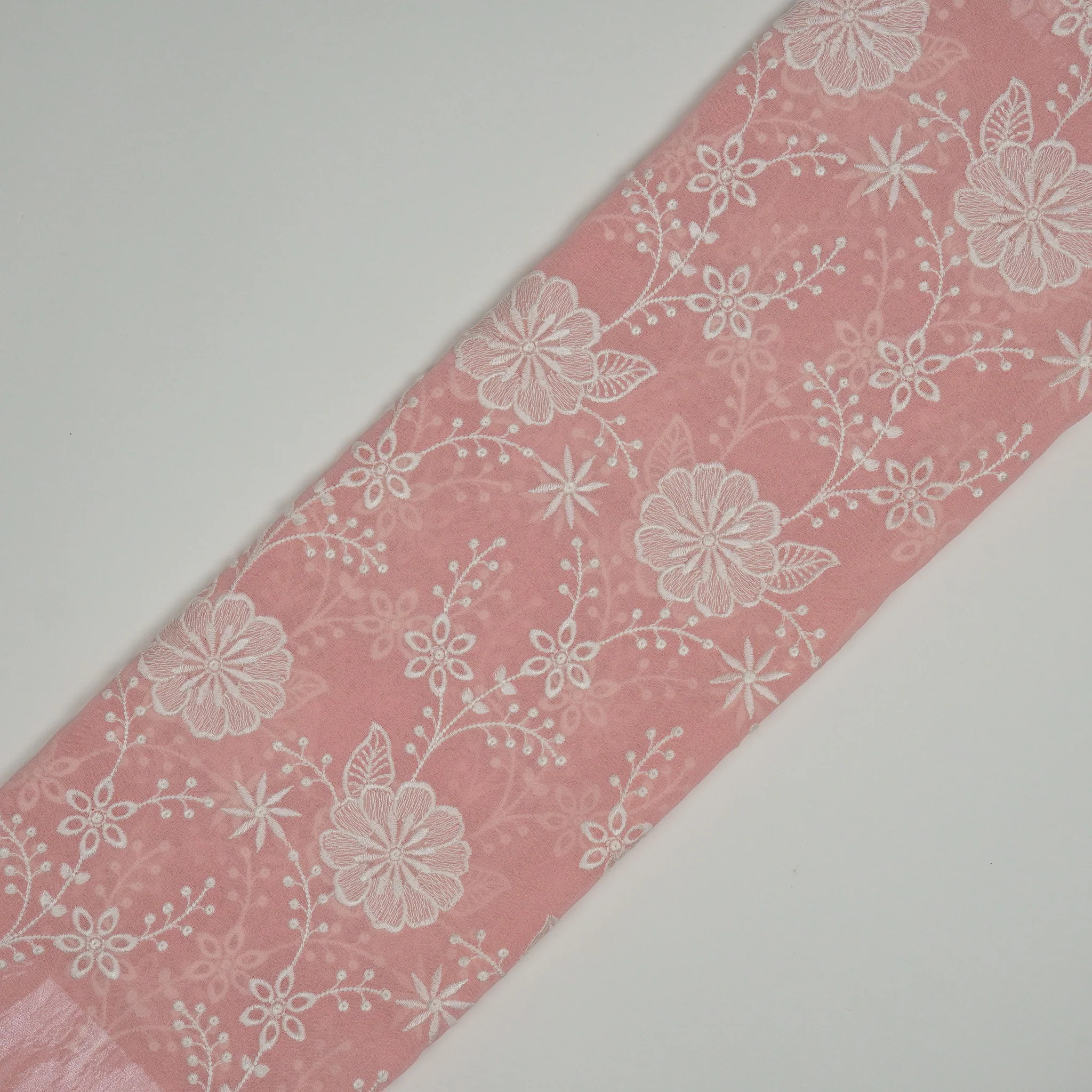 Waniya Pink Mul Chanderi Embroidered Fabric in Jaal Pattern - Image 4