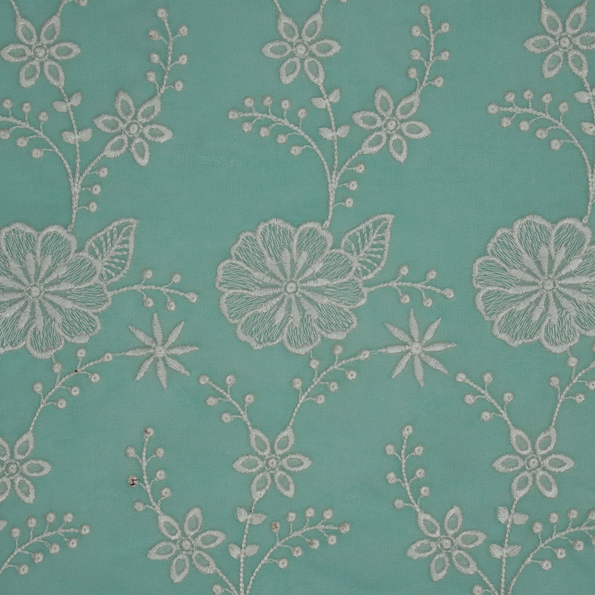 Waniya Turquoise Mul Chanderi Embroidered Fabric in Jaal Pattern - Image 3