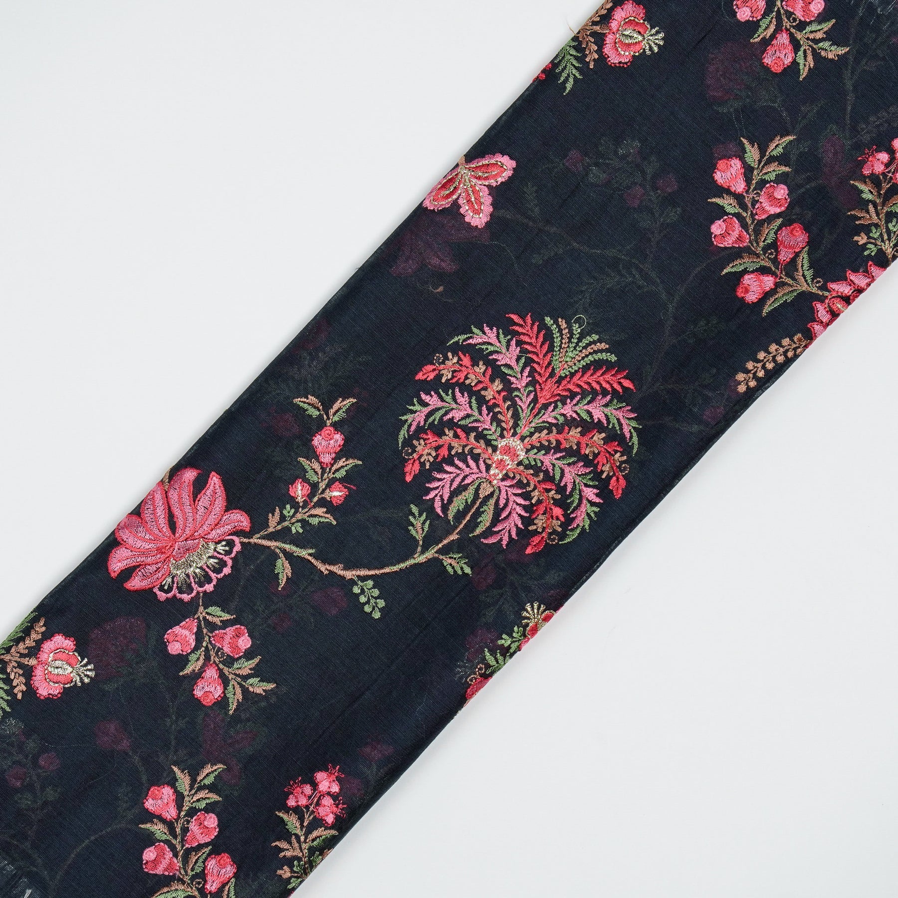 Yalina Navy Blue Chanderi Embroidered Fabric in Jaal Pattern - Image 4