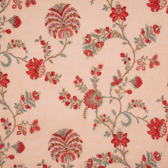 Yalina Peach Chanderi Embroidered Fabric in Jaal Pattern - Image 3